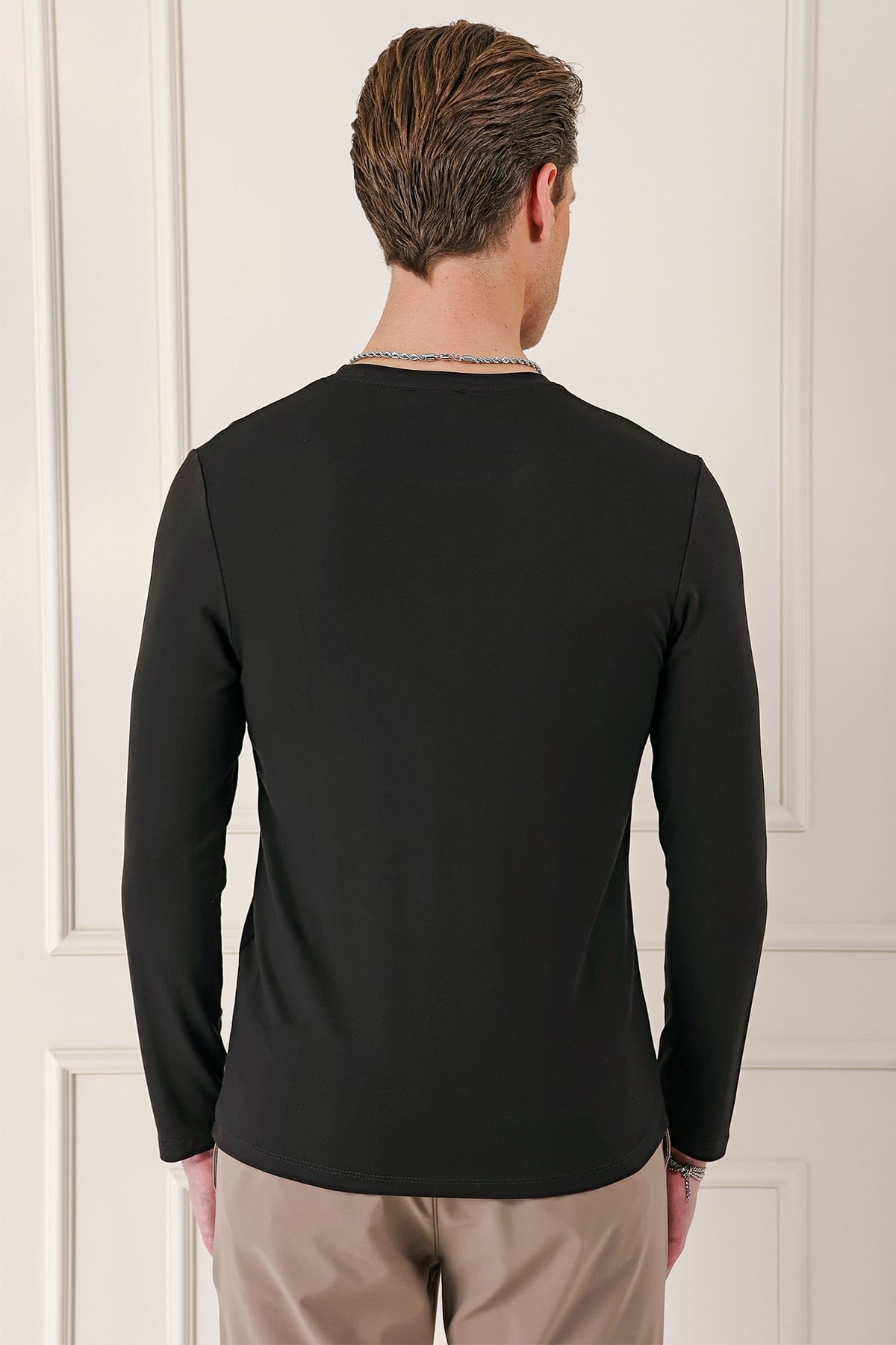 Slim Fit Esnek Pamuklu Uzun Kollu Acı Kahve Tişört Ts 870