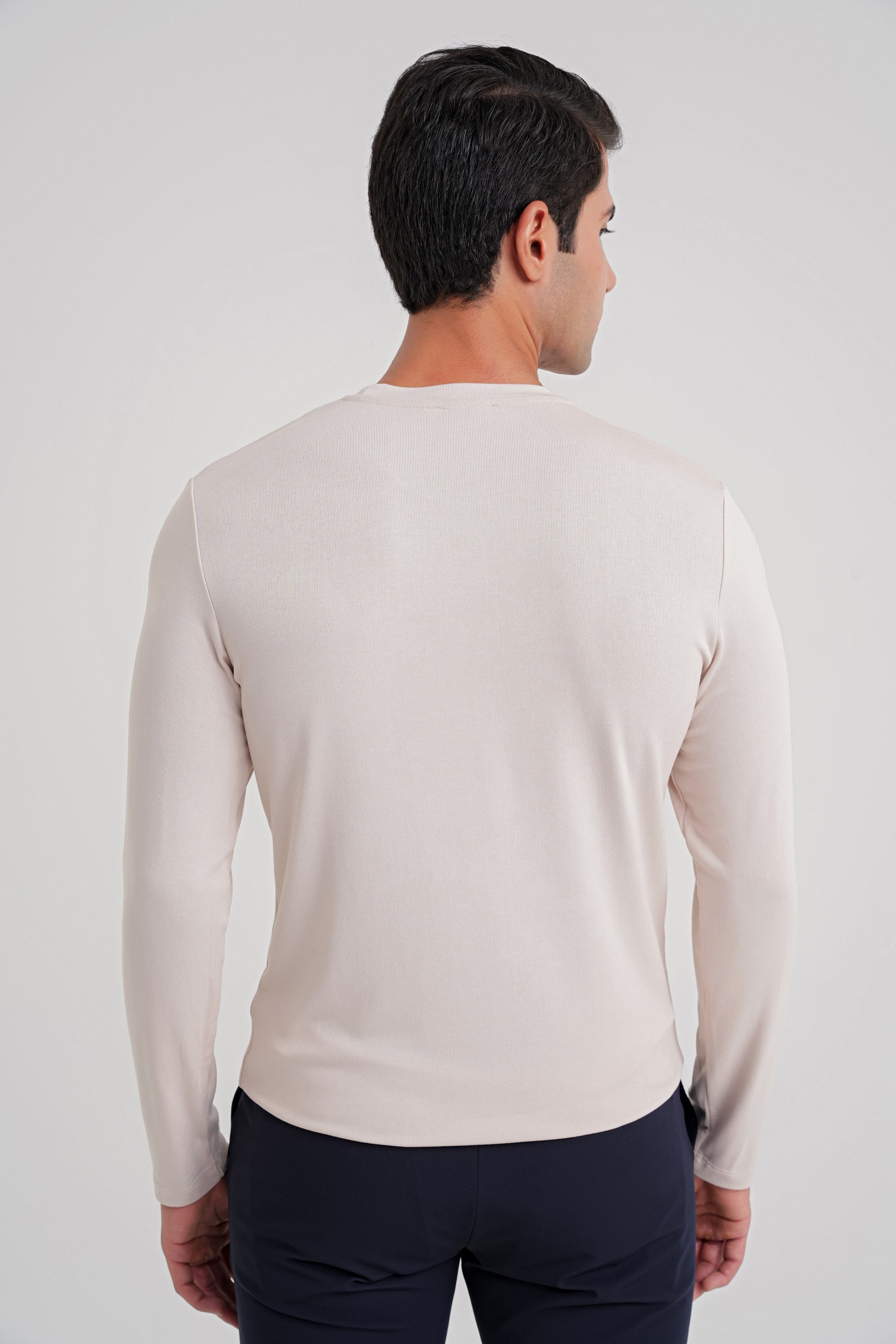 Slim Fit Esnek Pamuklu Uzun Kollu Açık Bej Tişört Ts 870