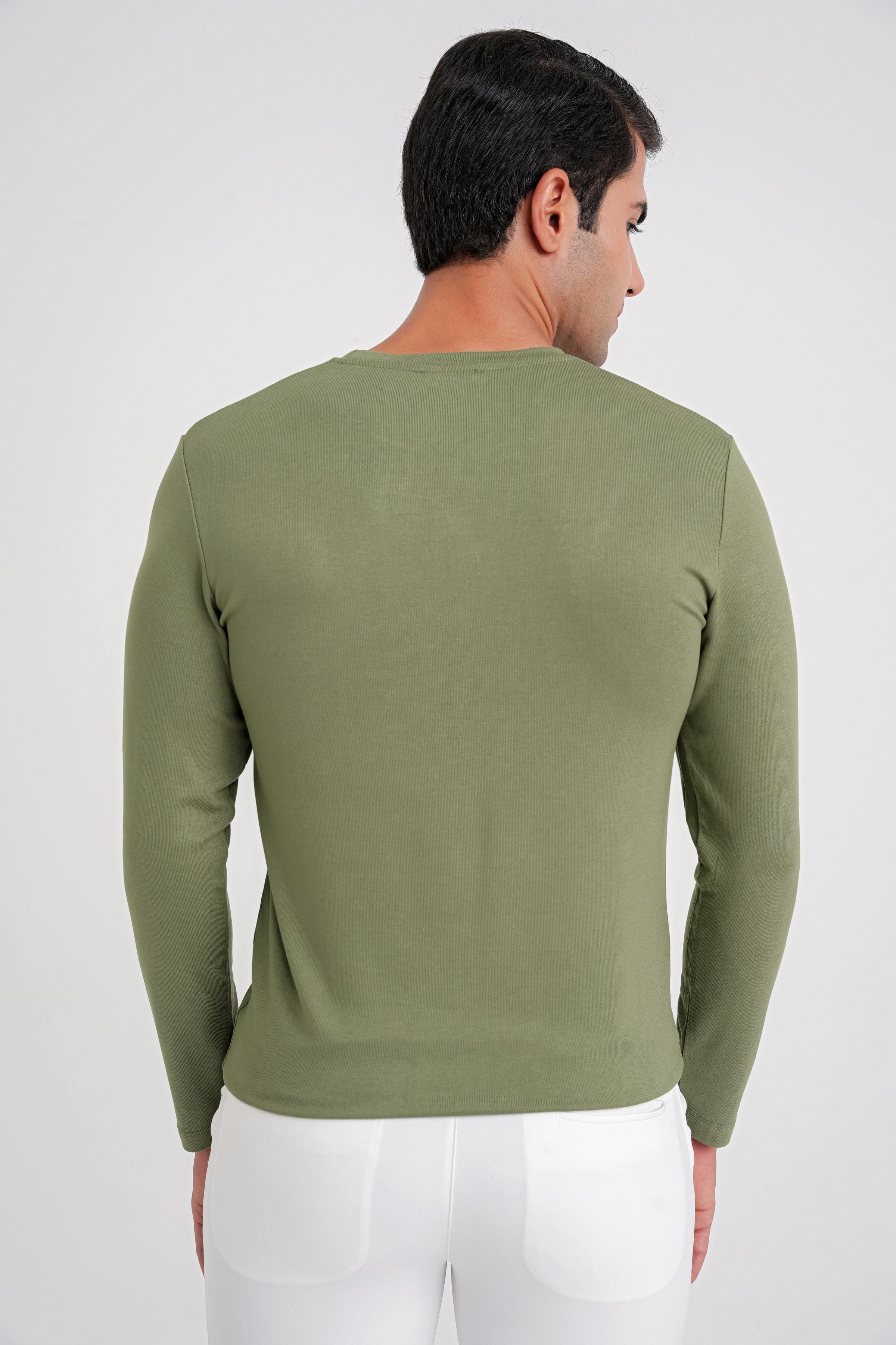 Slim Fit Esnek Pamuklu Uzun Kollu Açık Haki Tişört Ts 870