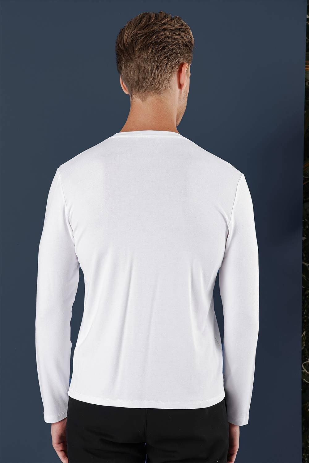 Slim Fit Esnek Pamuklu Uzun Kollu Beyaz Tişört Ts 870