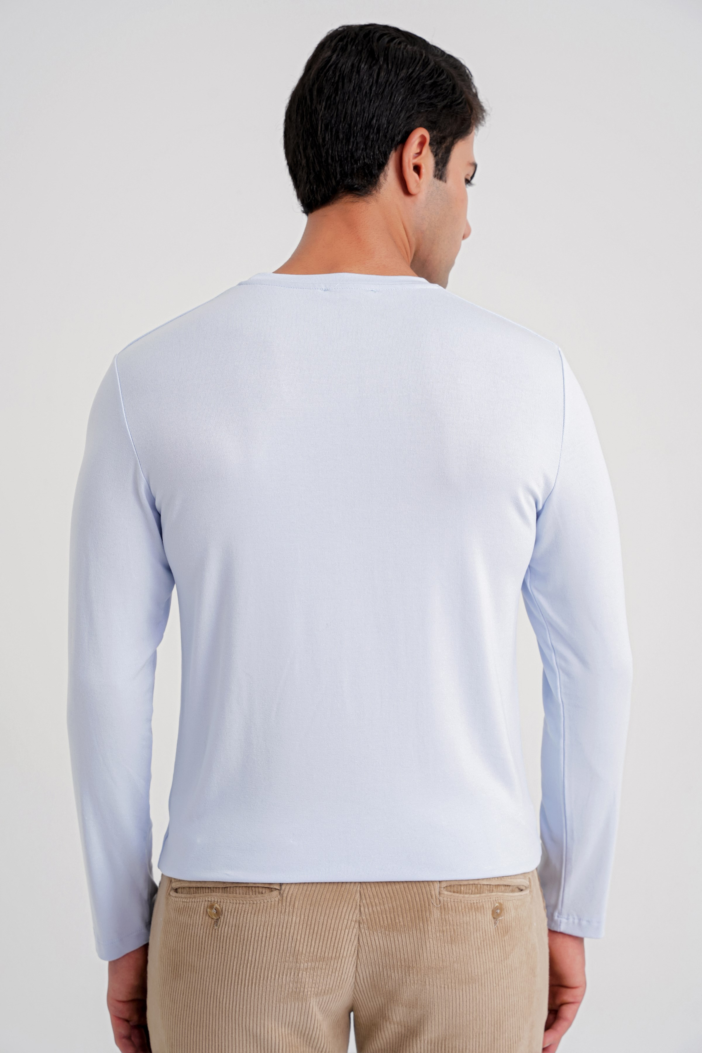 Slim Fit Esnek Pamuklu Uzun Kollu Buz Mavi Tişört Ts 870
