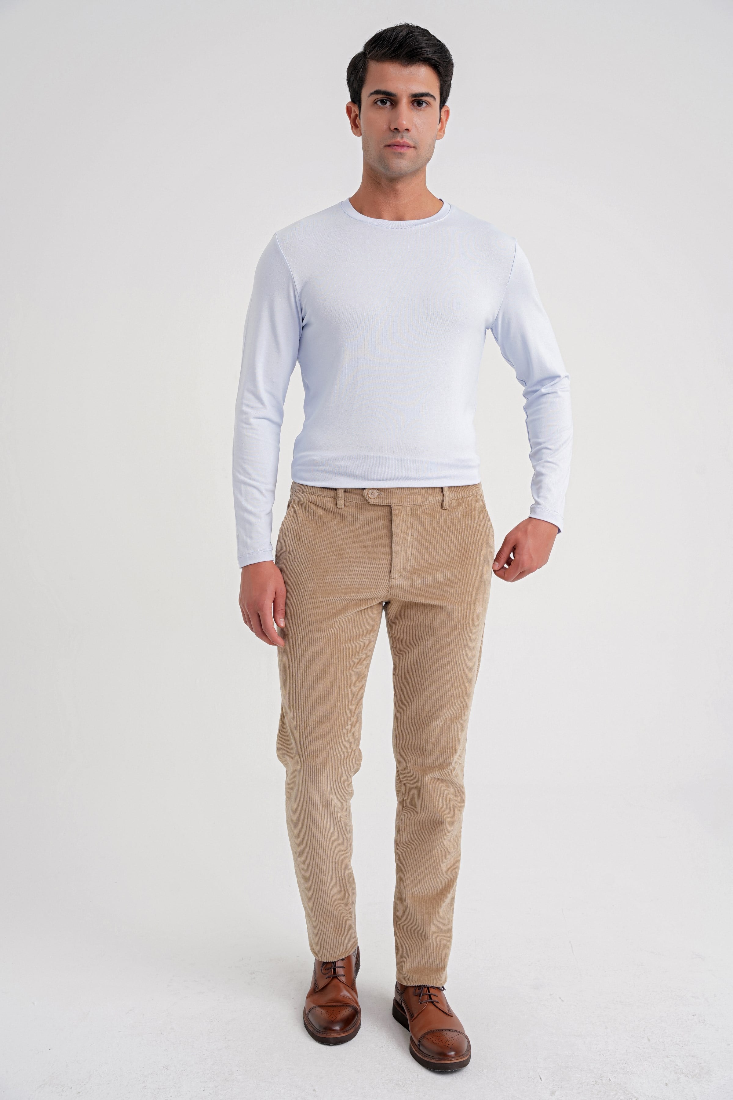 Slim Fit Esnek Pamuklu Uzun Kollu Buz Mavi Tişört Ts 870