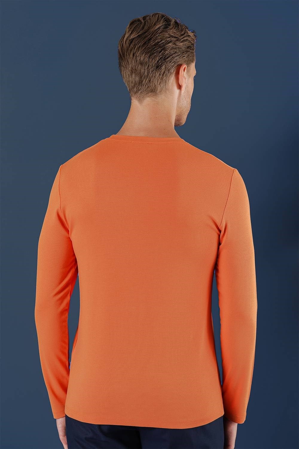 Slim Fit Esnek Pamuklu Uzun Kollu Oranj Tişört Ts 870