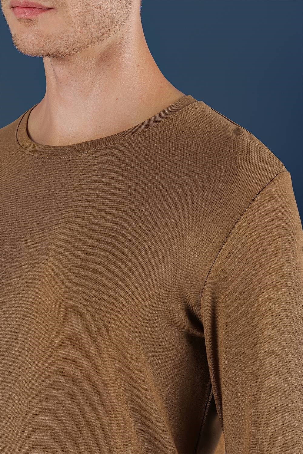 Slim Fit Esnek Pamuklu Uzun Kollu Tarçın Tişört Ts 870