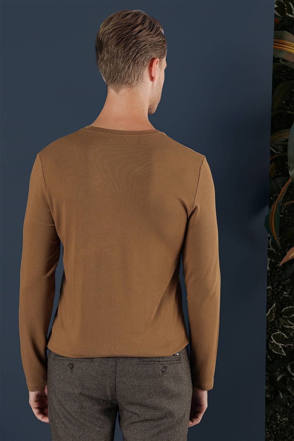 Slim Fit Esnek Pamuklu Uzun Kollu Tarçın Tişört Ts 870