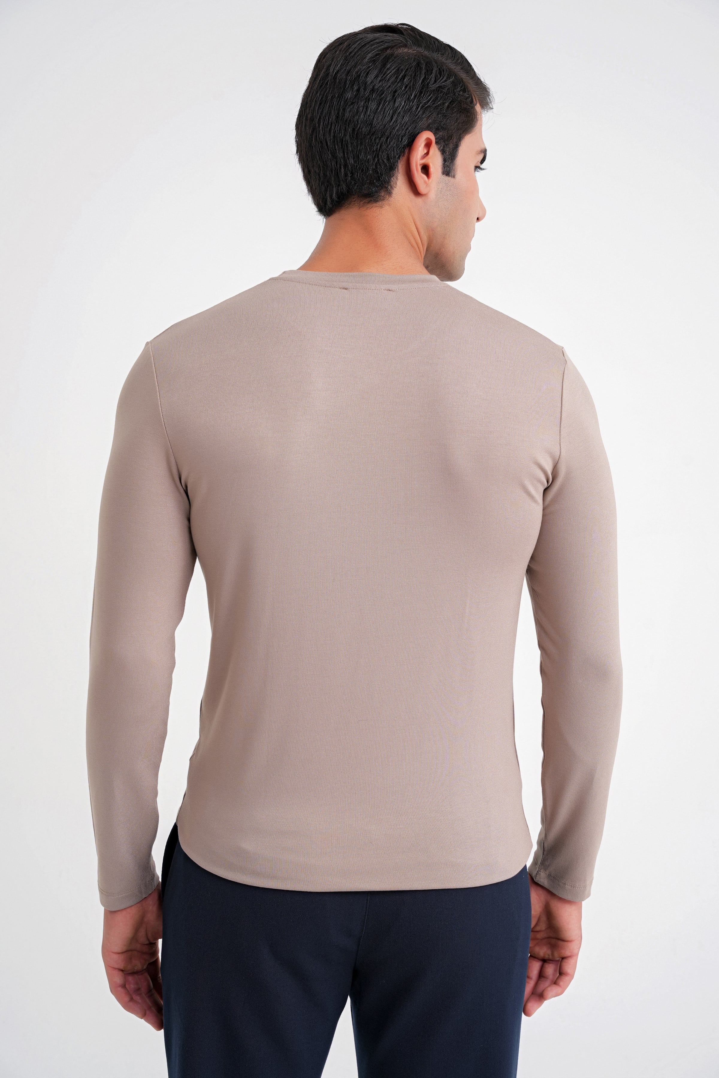 Slim Fit Esnek Pamuklu Uzun Kollu Vizon Tişört Ts 870