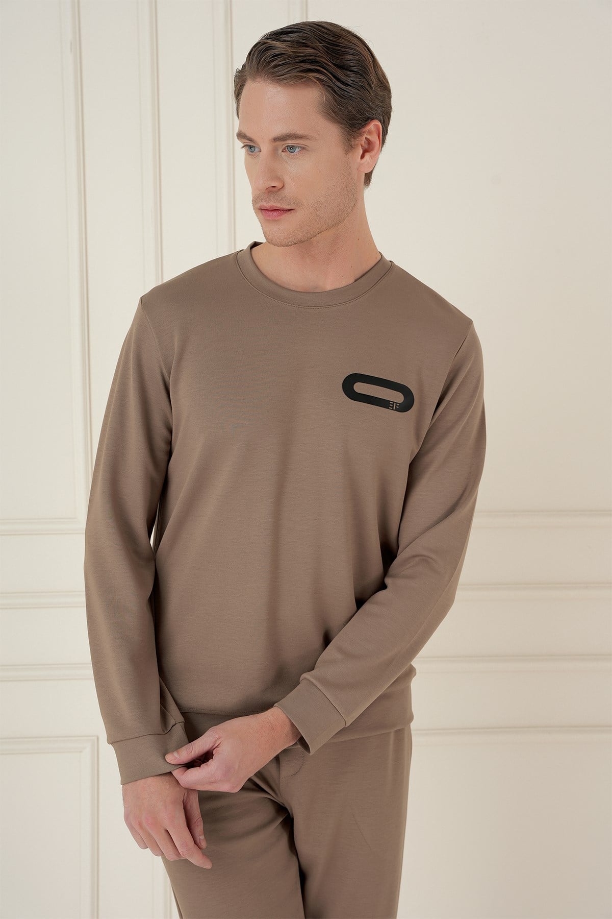 Slim Fit Esnek Pamuklu Uzun Kollu Vizon Tişört TS 888
