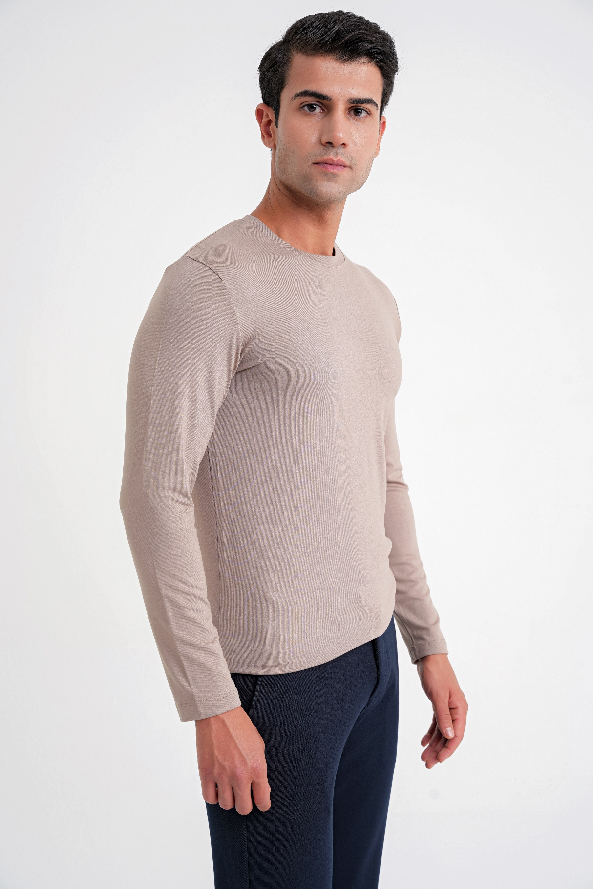 Slim Fit Esnek Pamuklu Uzun Kollu Vizon Tişört Ts 870