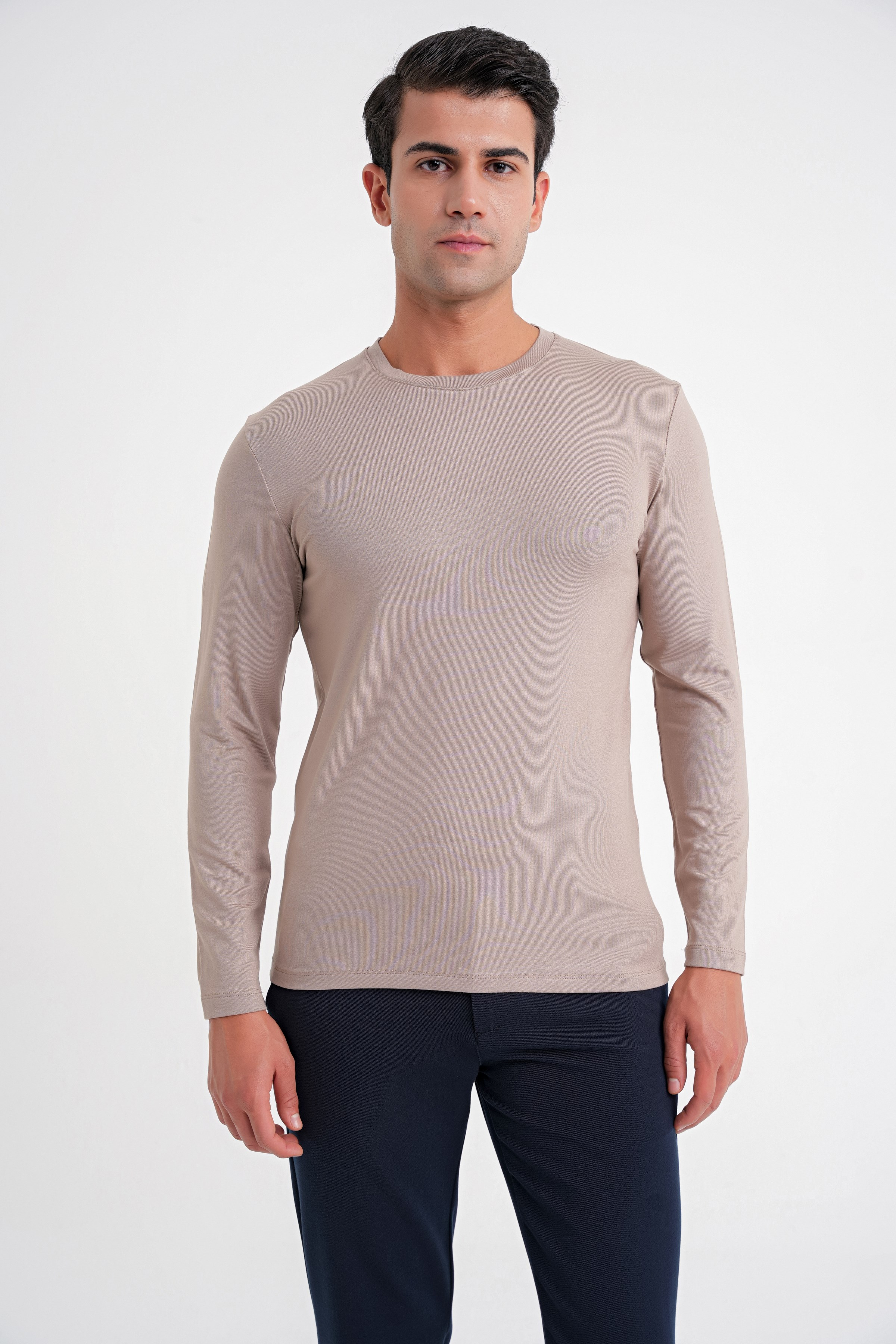 Slim Fit Esnek Pamuklu Uzun Kollu Vizon Tişört Ts 870