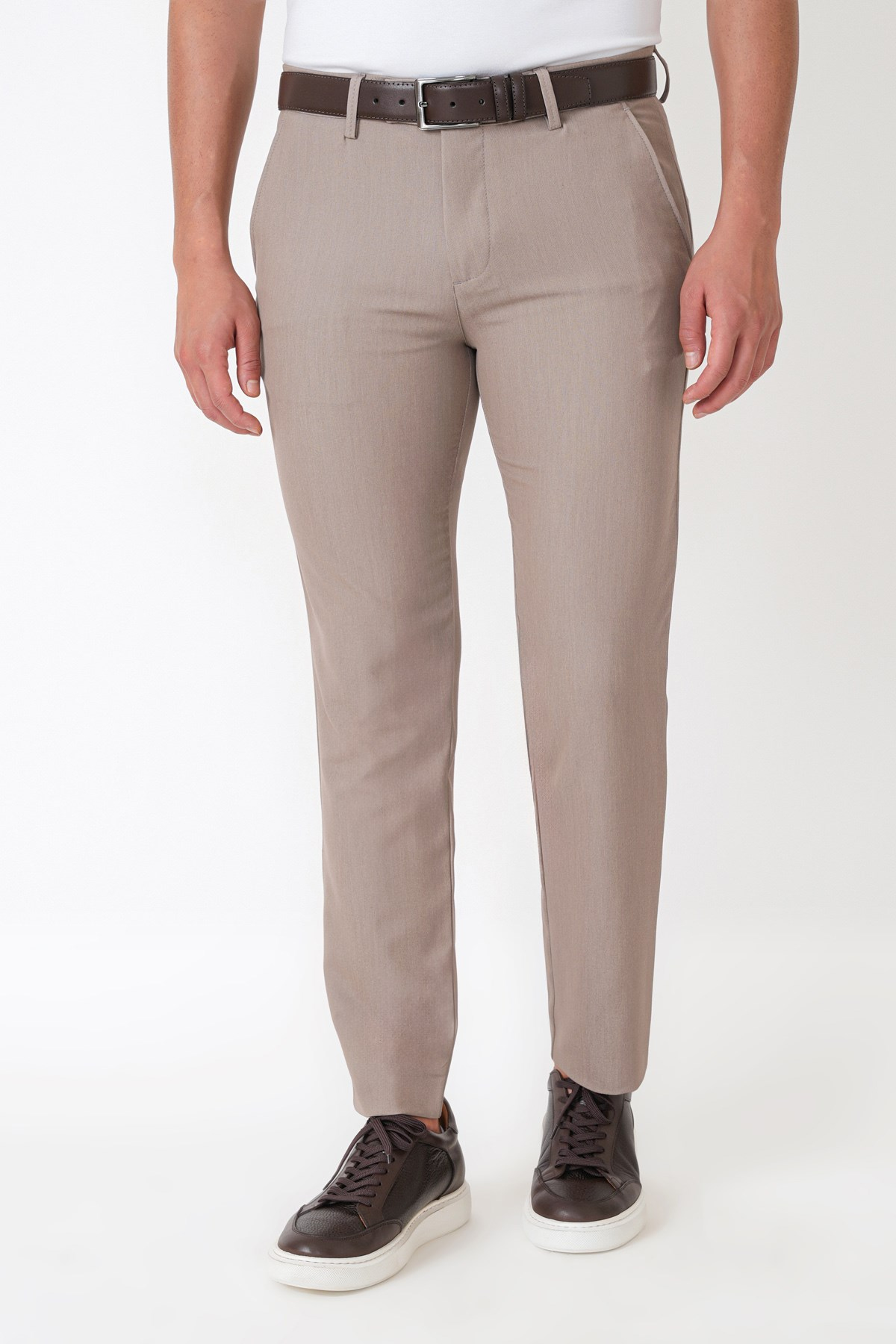 Slim Fit Esnek Pamuklu Yan Cepli Bej Pantolon P 1226