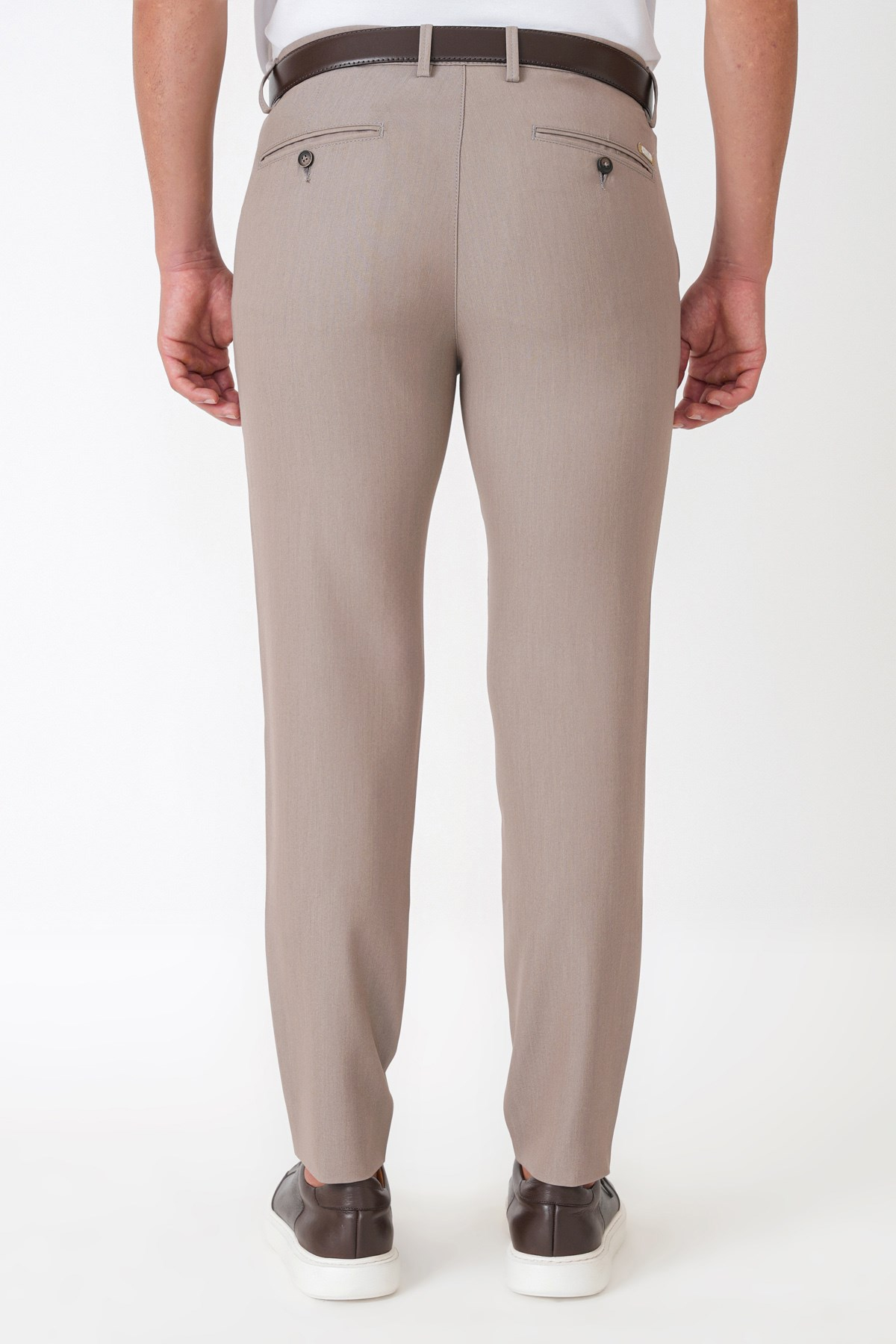 Slim Fit Esnek Pamuklu Yan Cepli Bej Pantolon P 1226