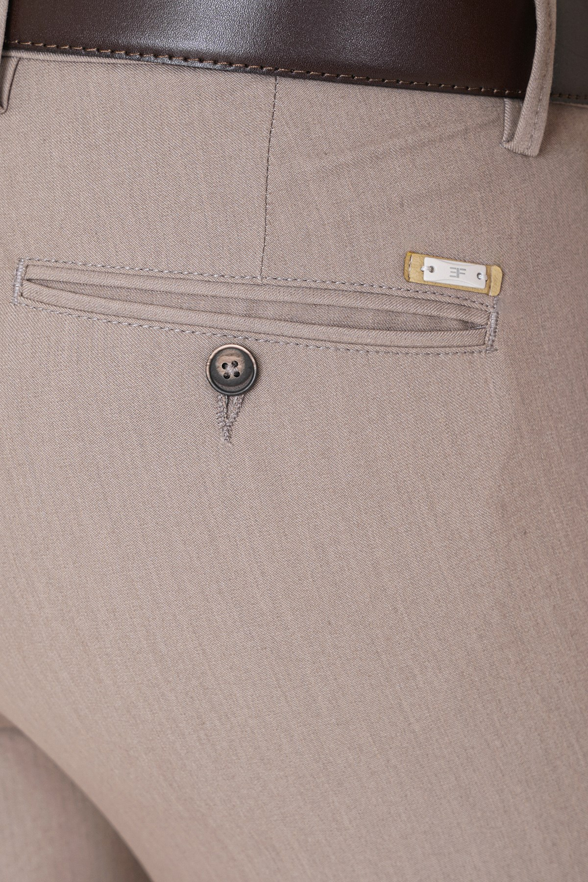 Slim Fit Esnek Pamuklu Yan Cepli Bej Pantolon P 1226