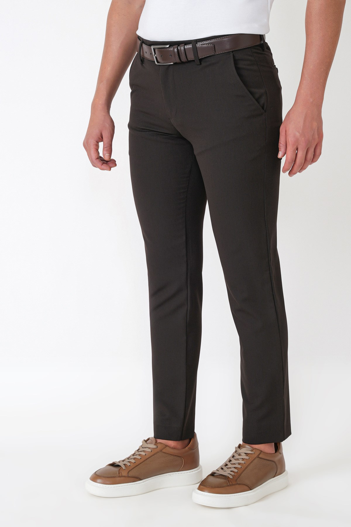 Slim Fit Esnek Pamuklu Yan Cepli Kahverengi Pantolon P 1226