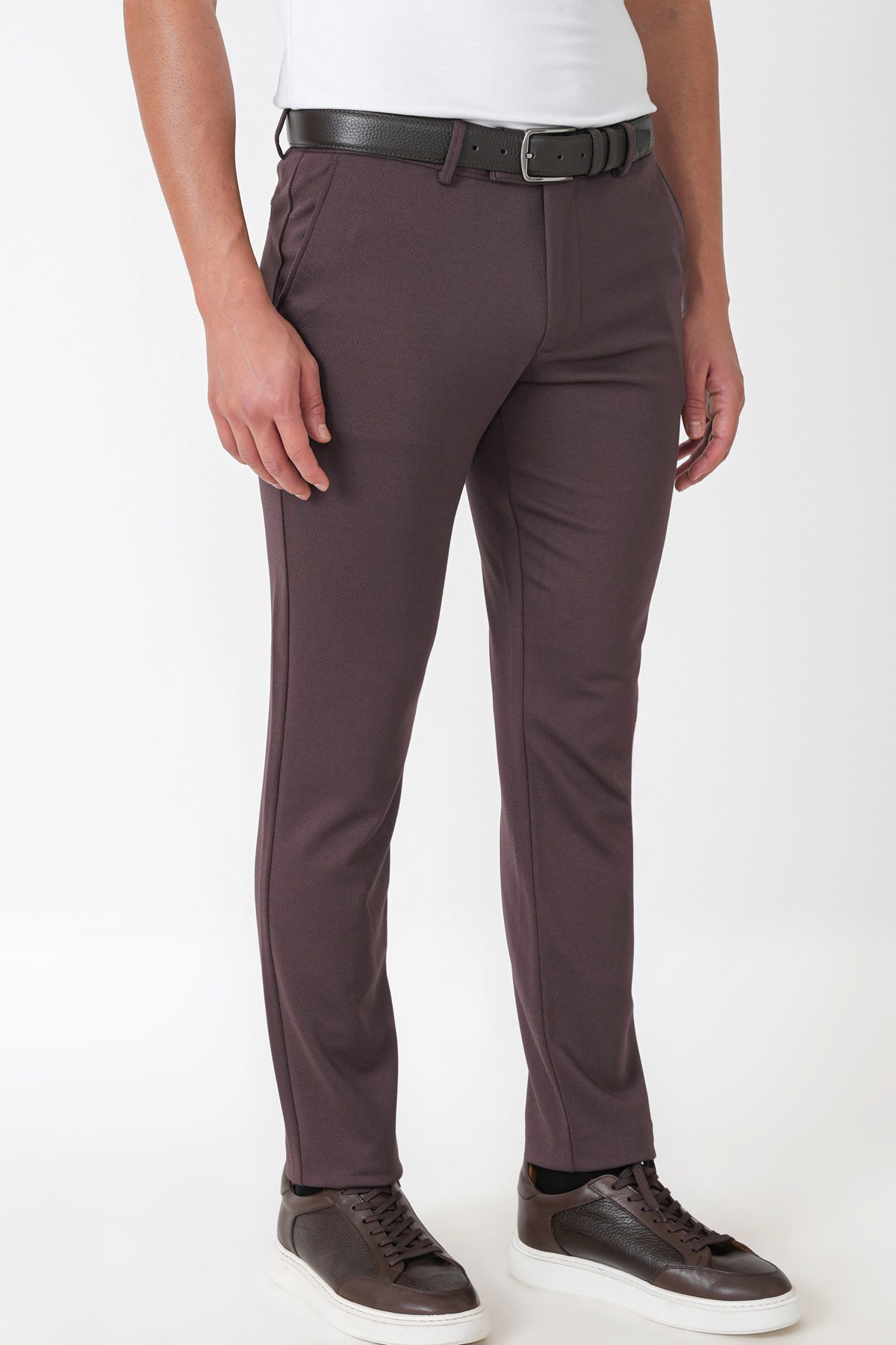 Slim Fit Esnek Pamuklu Yan Cepli Kahverengi Pantolon P 1231