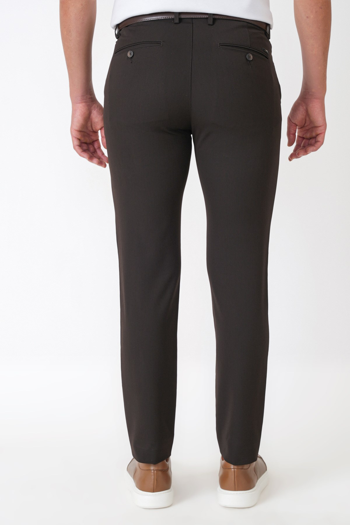 Slim Fit Esnek Pamuklu Yan Cepli Kahverengi Pantolon P 1226