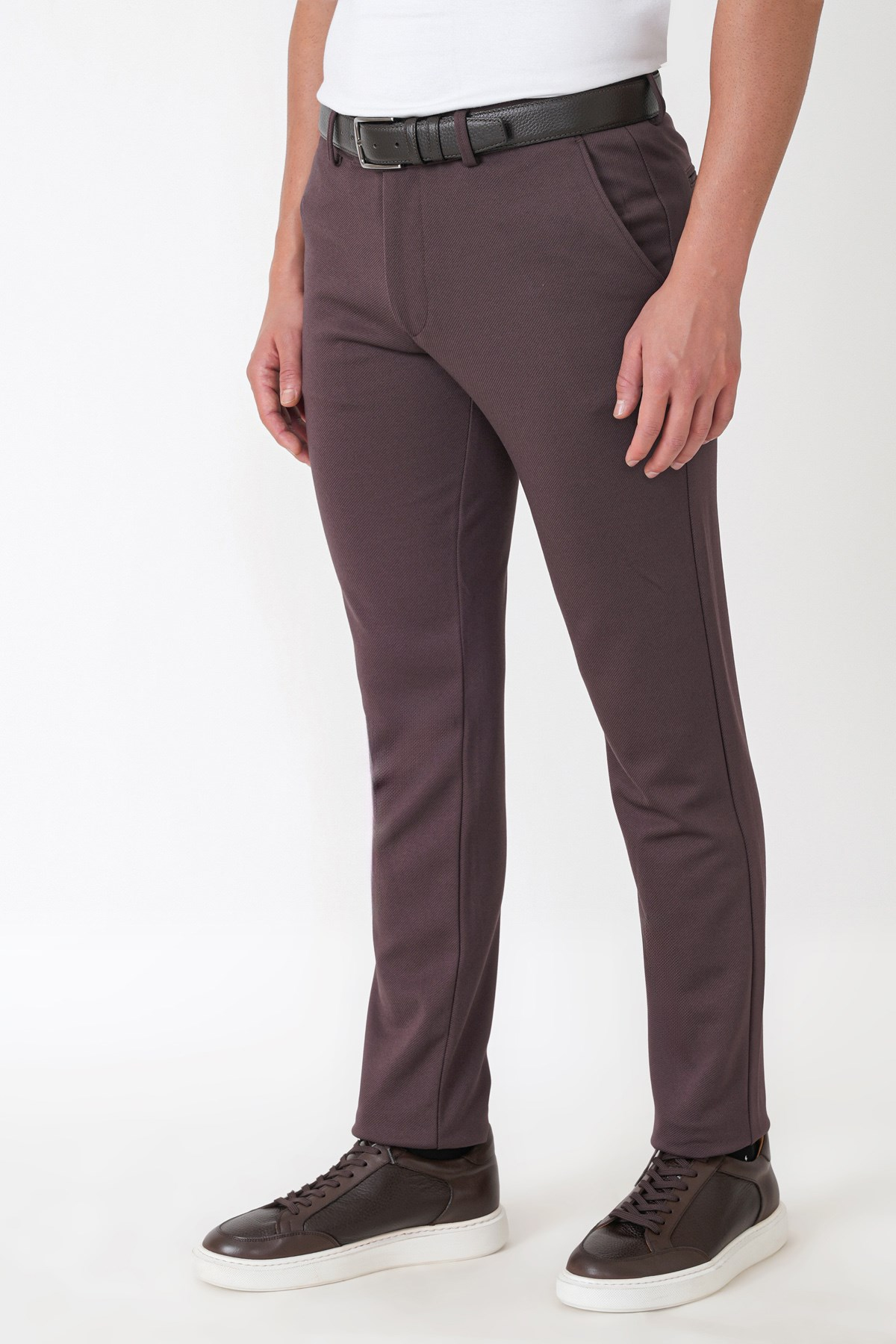 Slim Fit Esnek Pamuklu Yan Cepli Kahverengi Pantolon P 1231