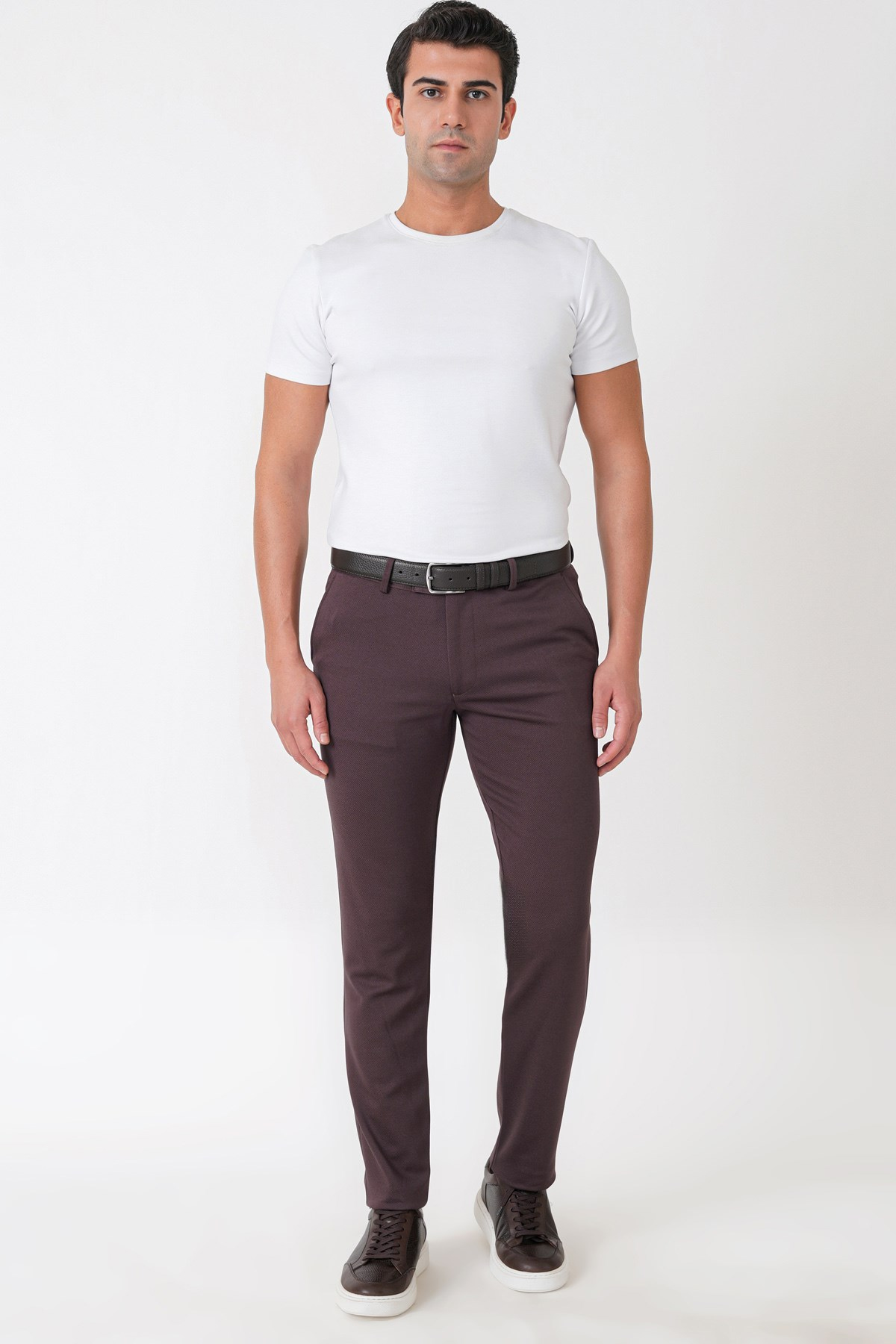 Slim Fit Esnek Pamuklu Yan Cepli Kahverengi Pantolon P 1231