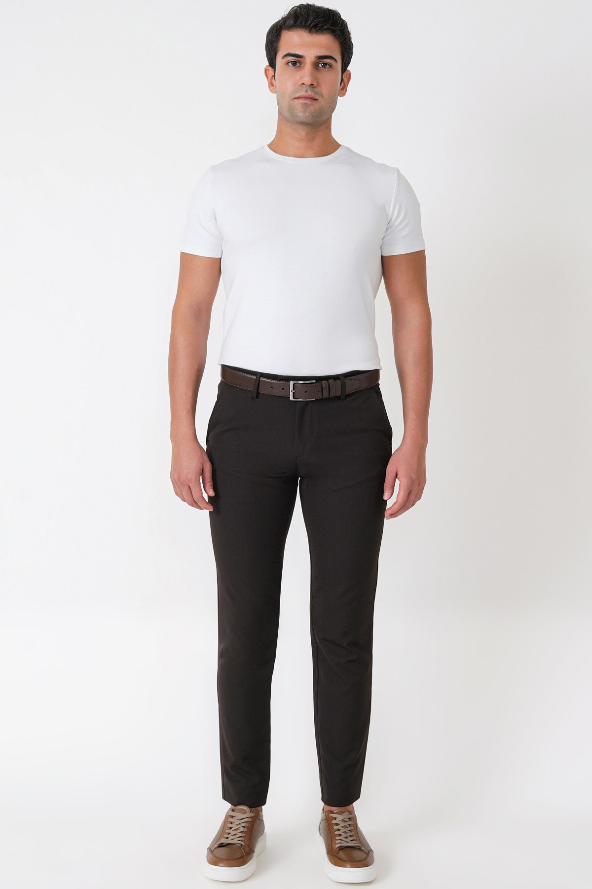 Slim Fit Esnek Pamuklu Yan Cepli Kahverengi Pantolon P 1226