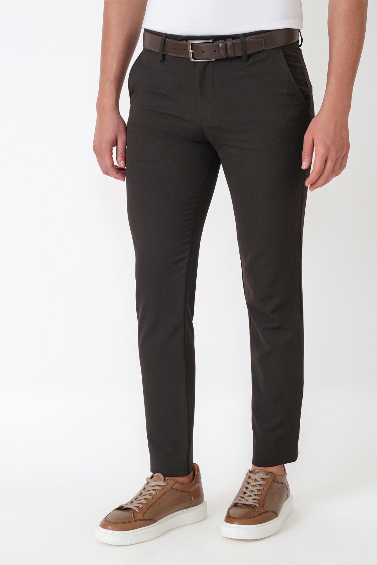 Slim Fit Esnek Pamuklu Yan Cepli Kahverengi Pantolon P 1226