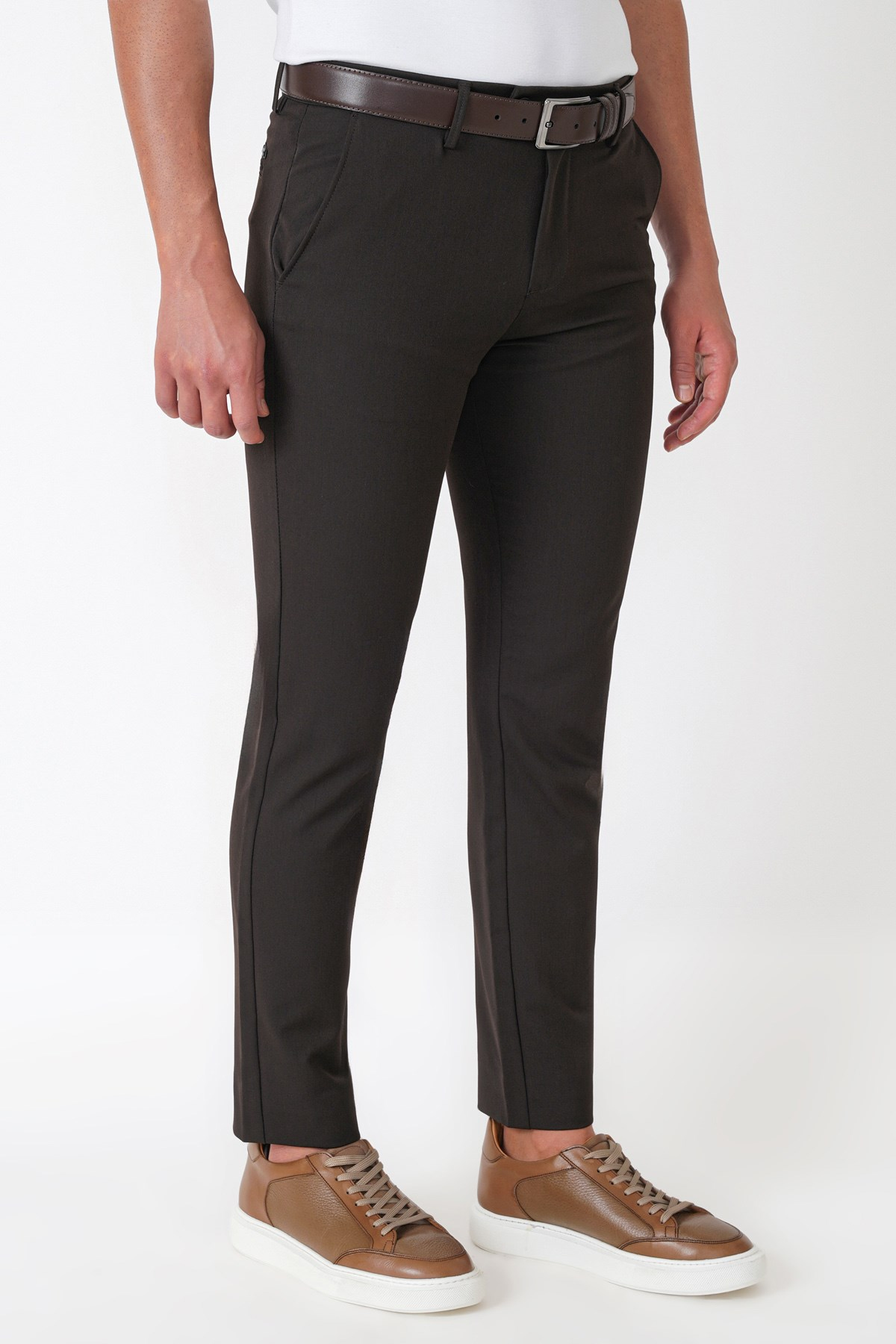 Slim Fit Esnek Pamuklu Yan Cepli Kahverengi Pantolon P 1226