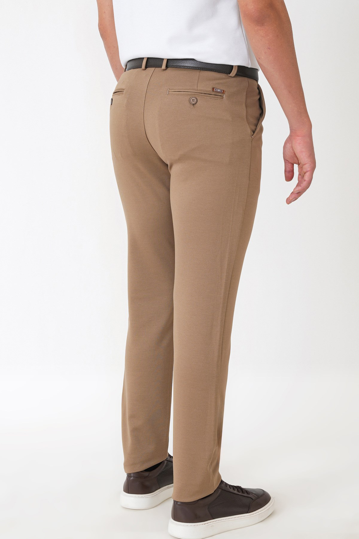Slim Fit Esnek Pamuklu Yan Cepli Koyu Bej Pantolon P 1231