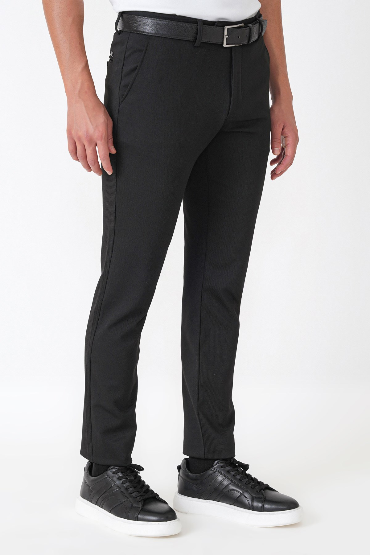 Slim Fit Esnek Pamuklu Yan Cepli Siyah Pantolon P 1231