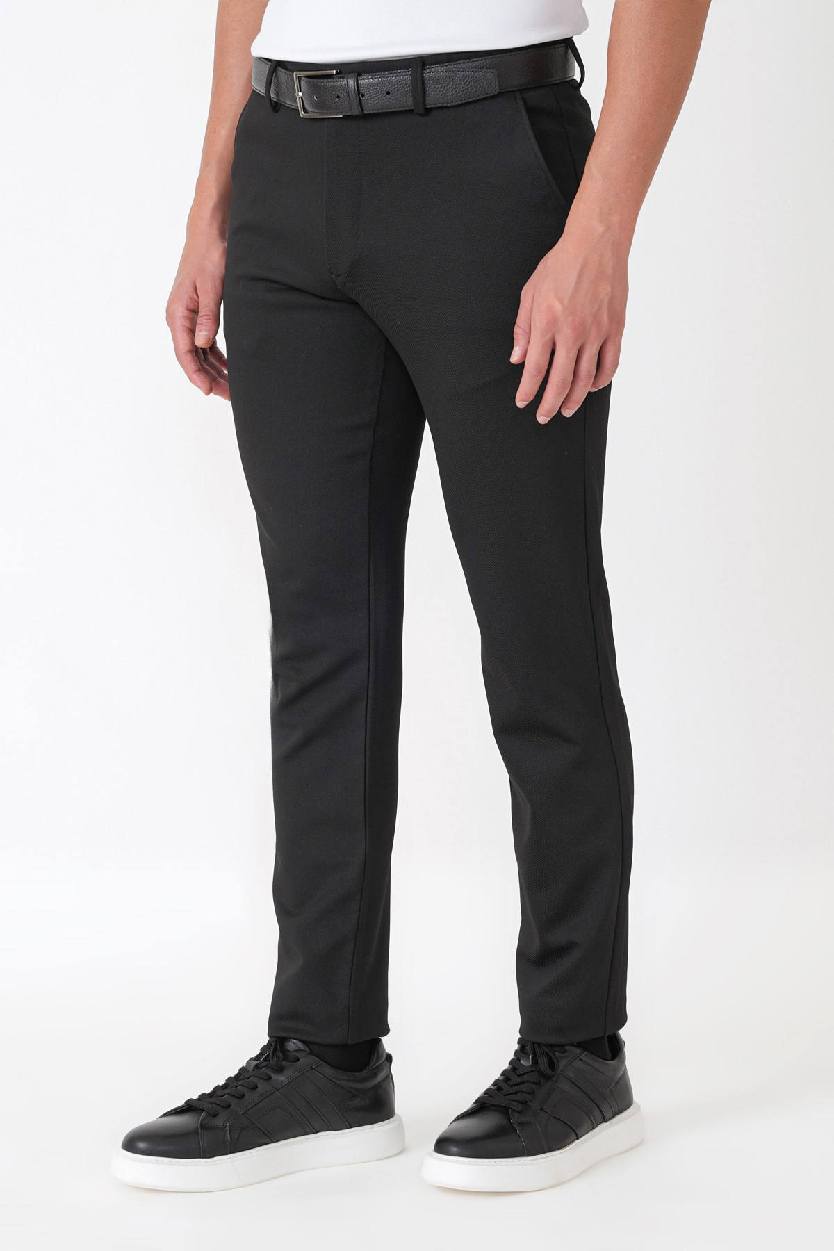 Slim Fit Esnek Pamuklu Yan Cepli Siyah Pantolon P 1231