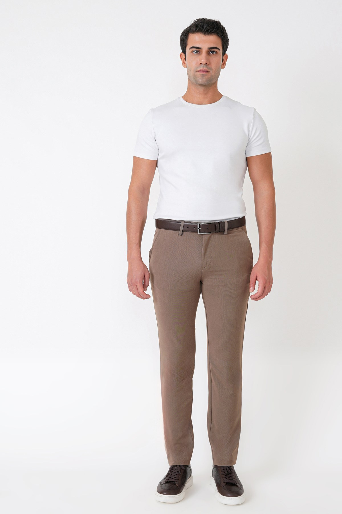Slim Fit Esnek Pamuklu Yan Cepli Vizon Pantolon P 1226