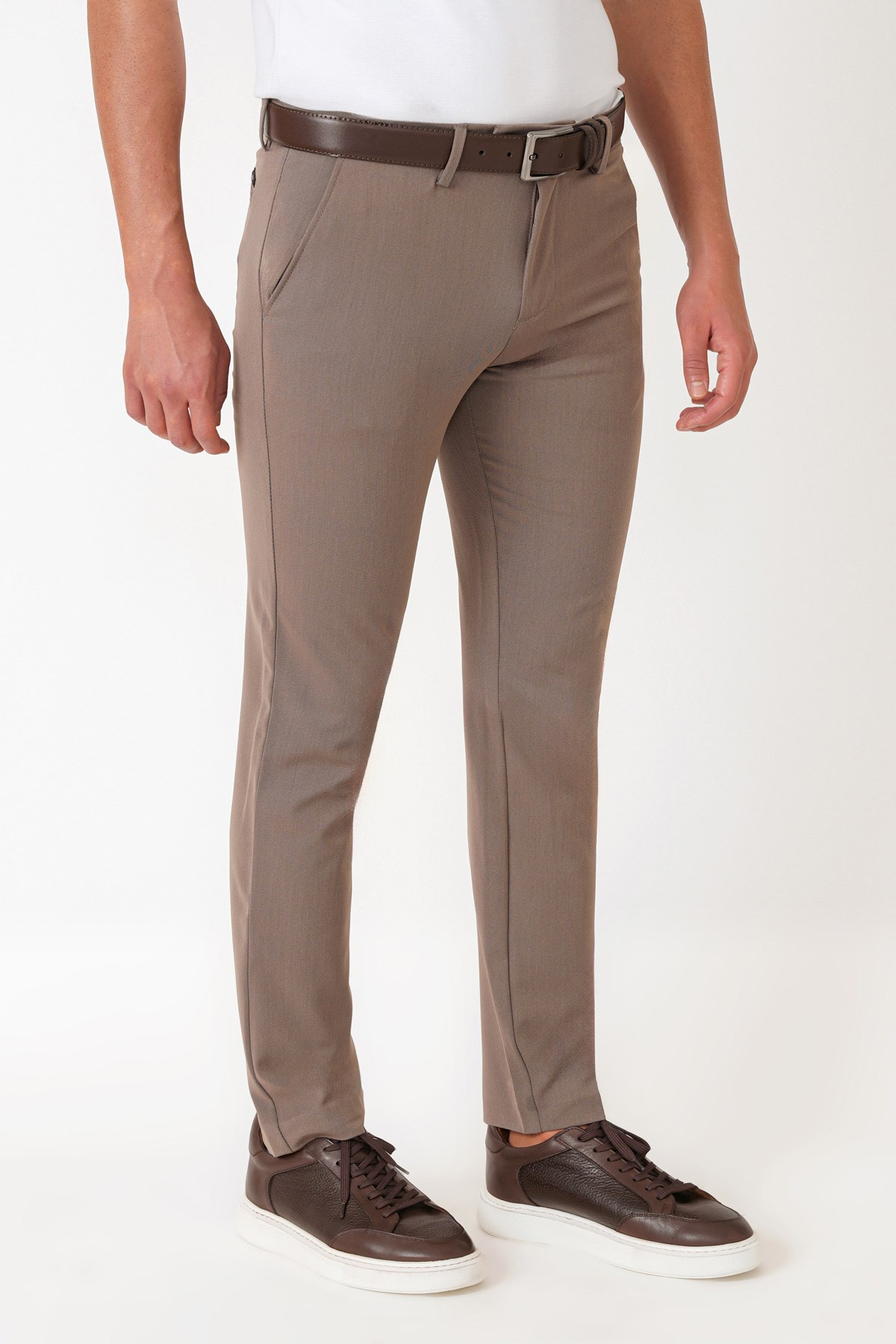 Slim Fit Esnek Pamuklu Yan Cepli Vizon Pantolon P 1226