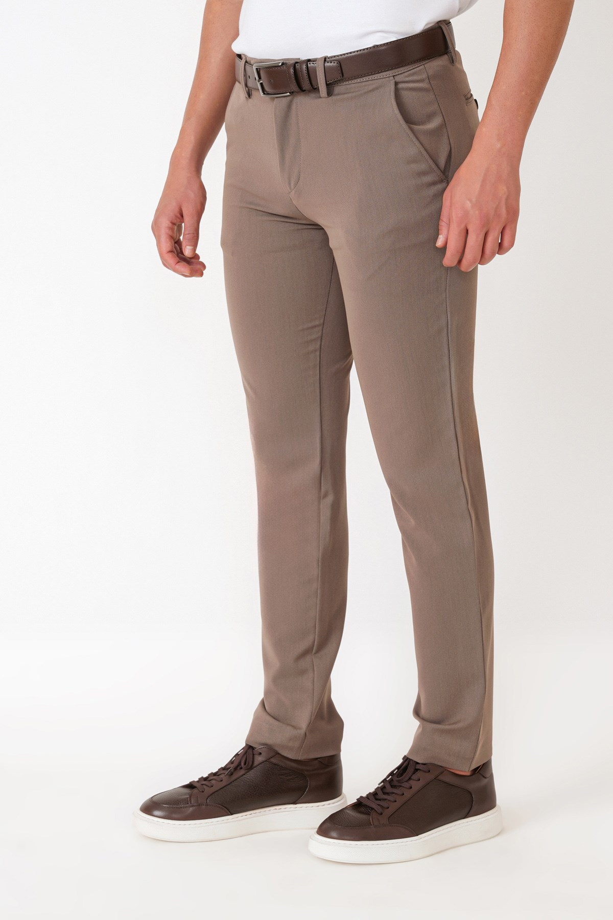 Slim Fit Esnek Pamuklu Yan Cepli Vizon Pantolon P 1226