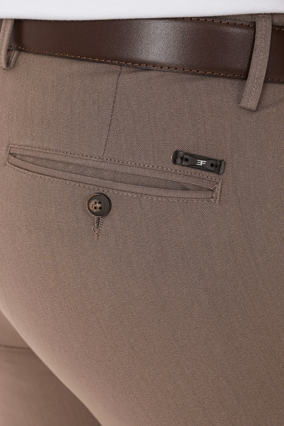 Slim Fit Esnek Pamuklu Yan Cepli Vizon Pantolon P 1226