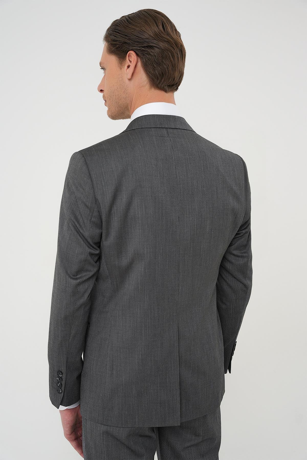 Slim Fit Esnek Yelekli Klasik Füme Takım Elbise Tk 897