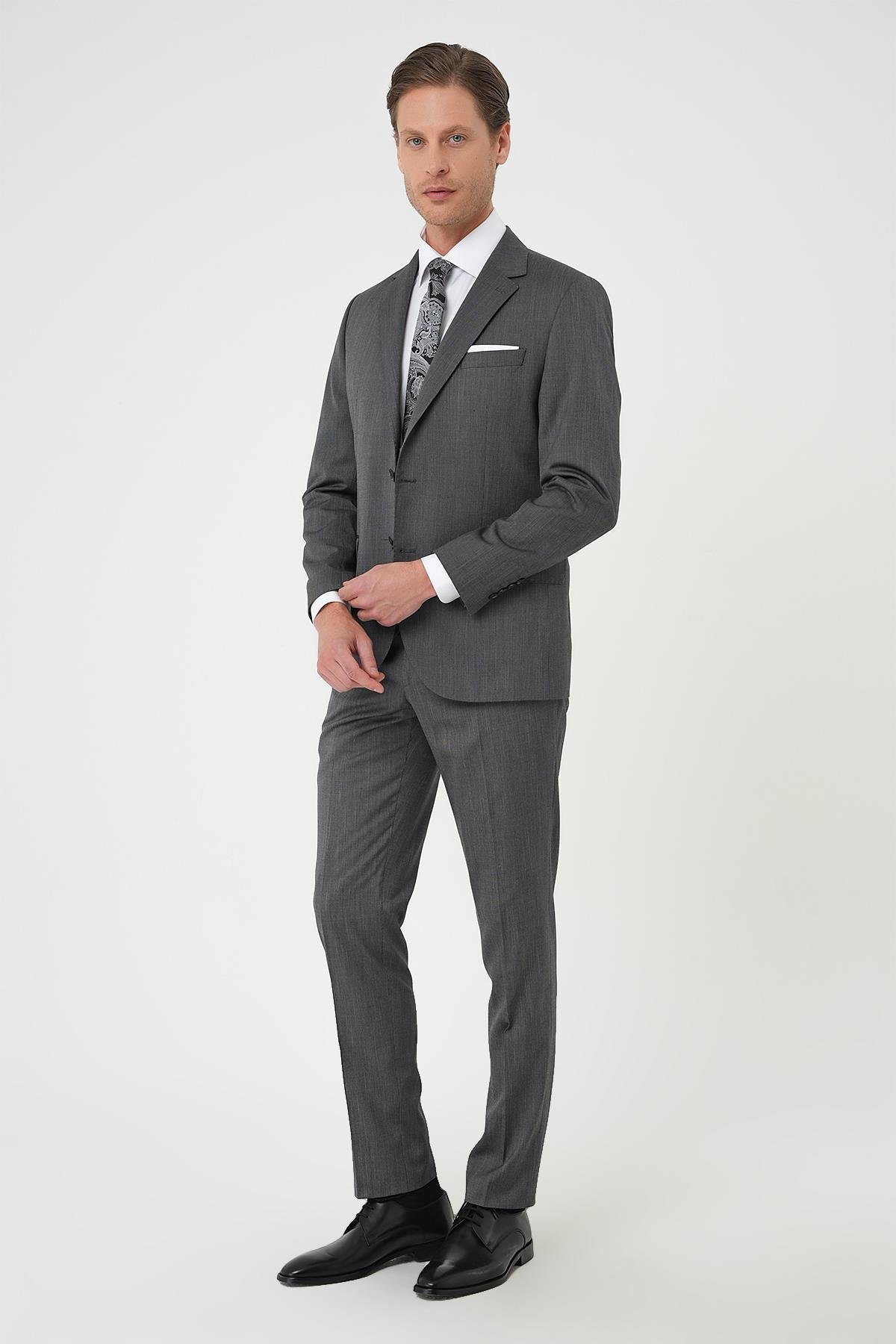 Slim Fit Esnek Yelekli Klasik Füme Takım Elbise Tk 897