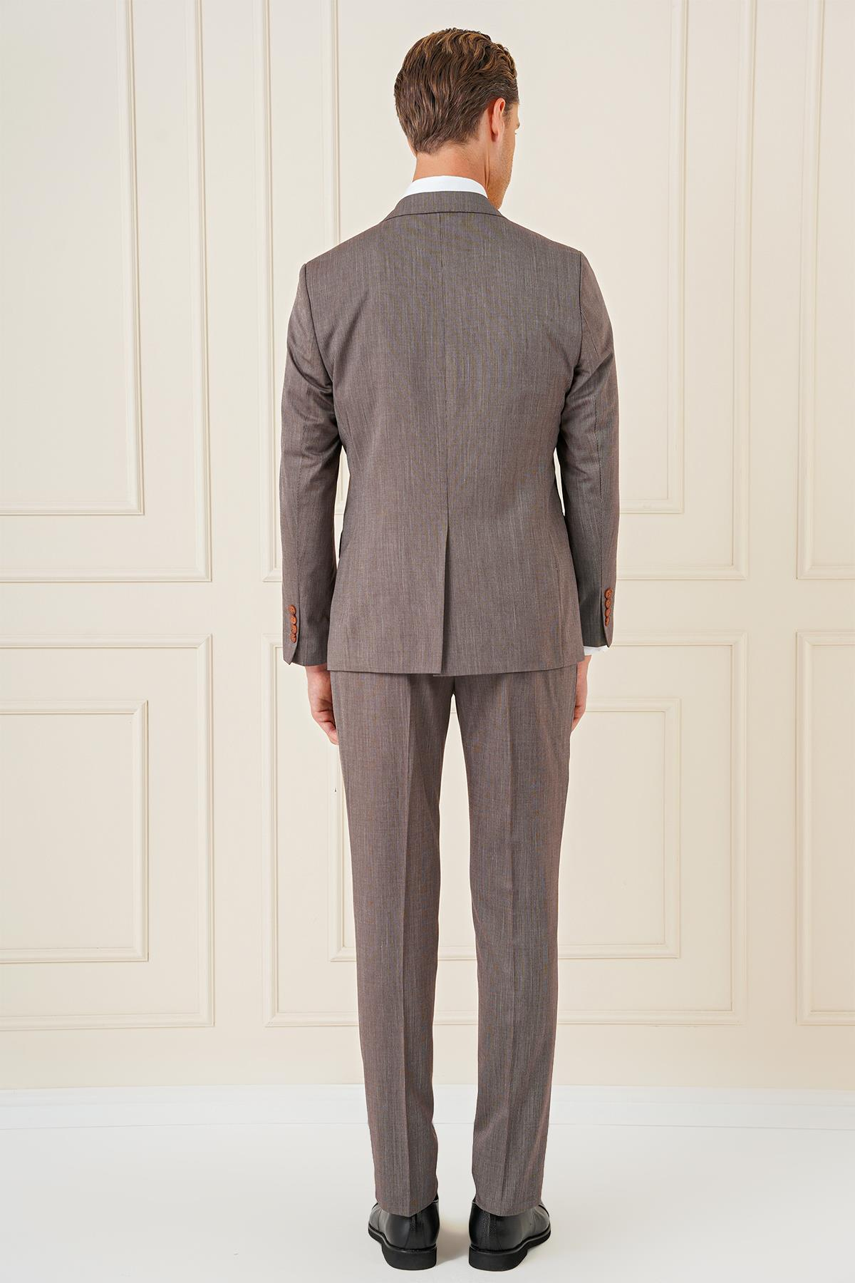 Slim Fit Esnek Yelekli Klasik Vizon Takım Elbise Tk 897