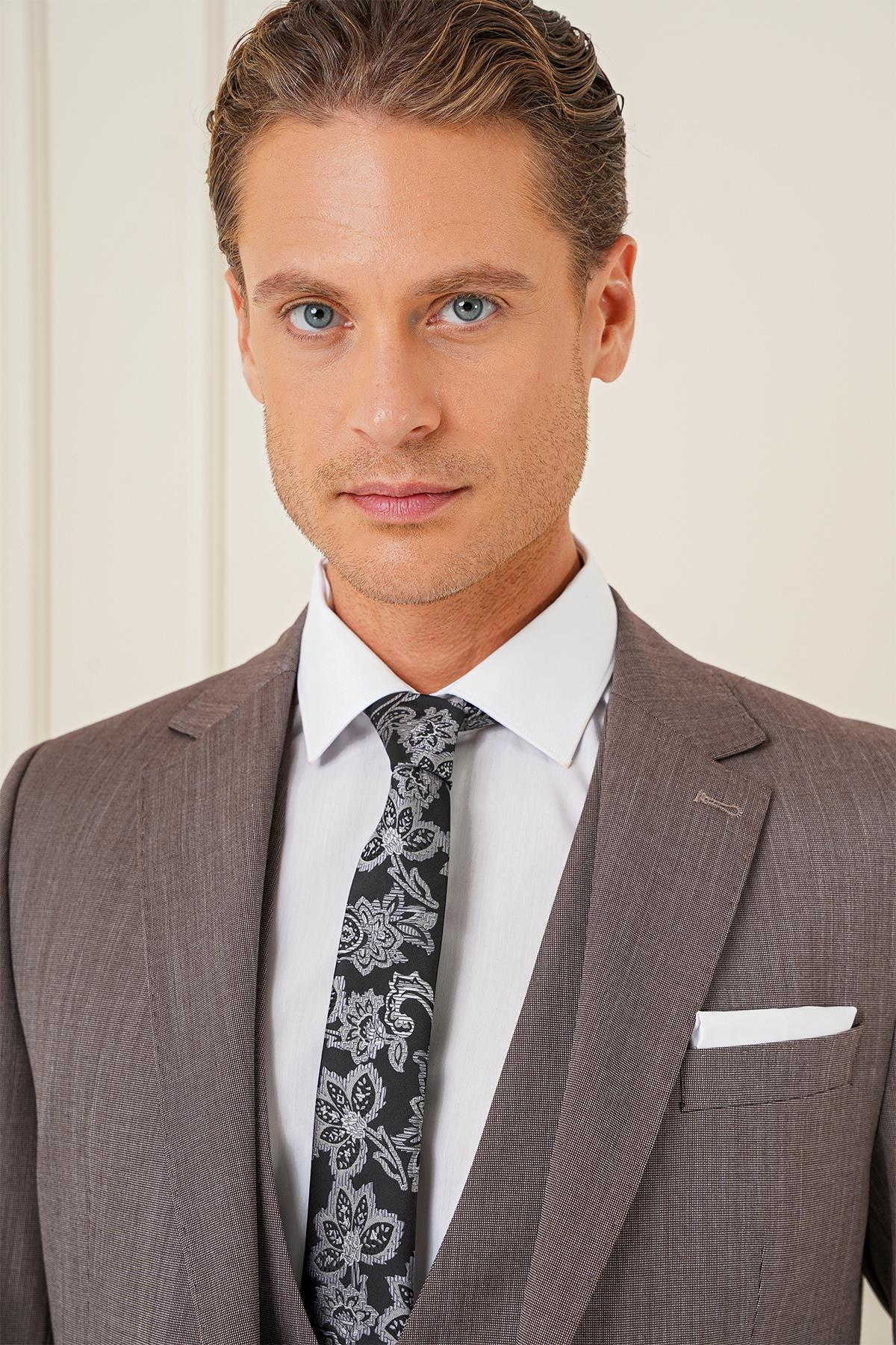 Slim Fit Esnek Yelekli Klasik Vizon Takım Elbise Tk 897