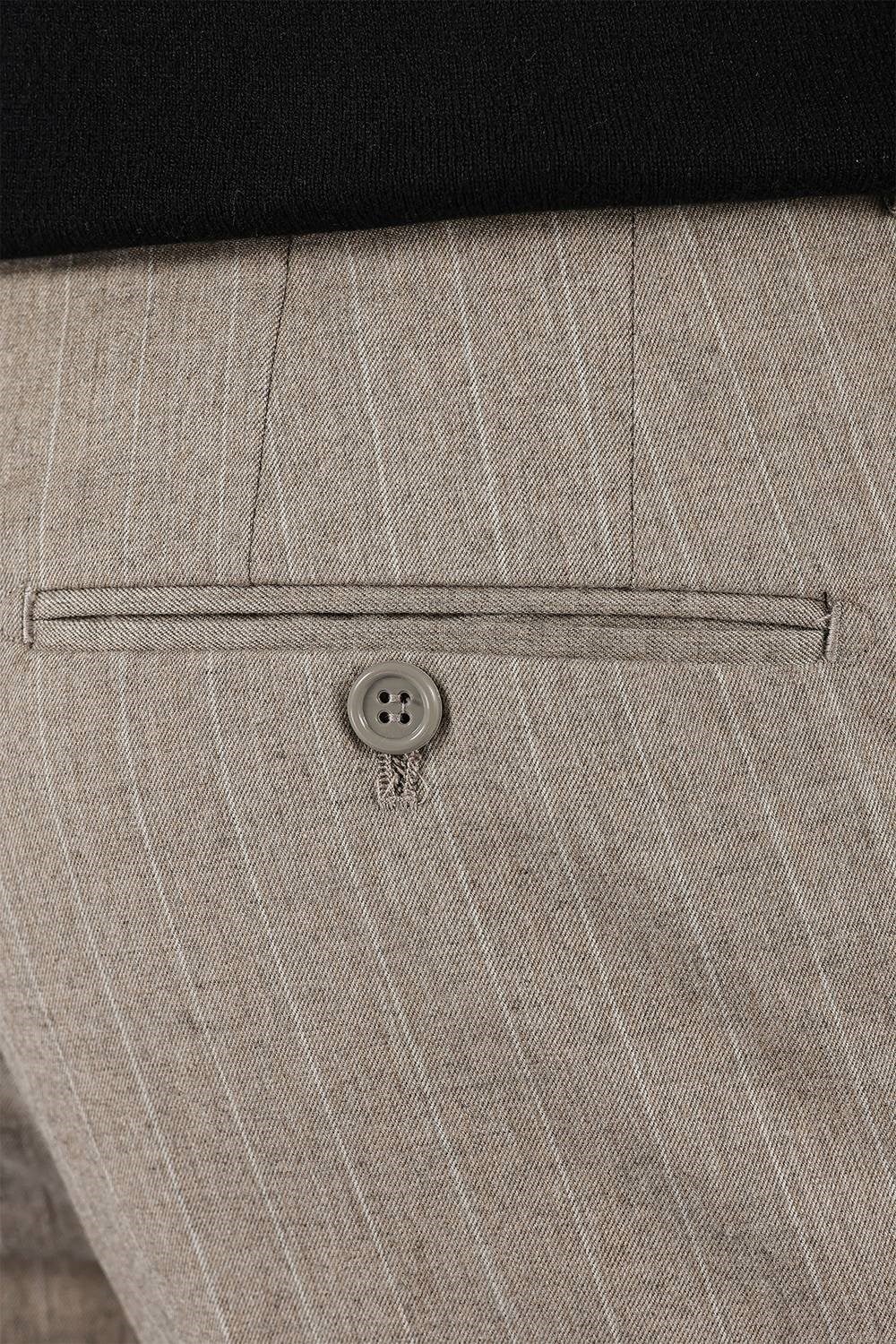 Slim Fit Esnek Yünlü Çizgili Bej Kumaş Pantolon P 1134