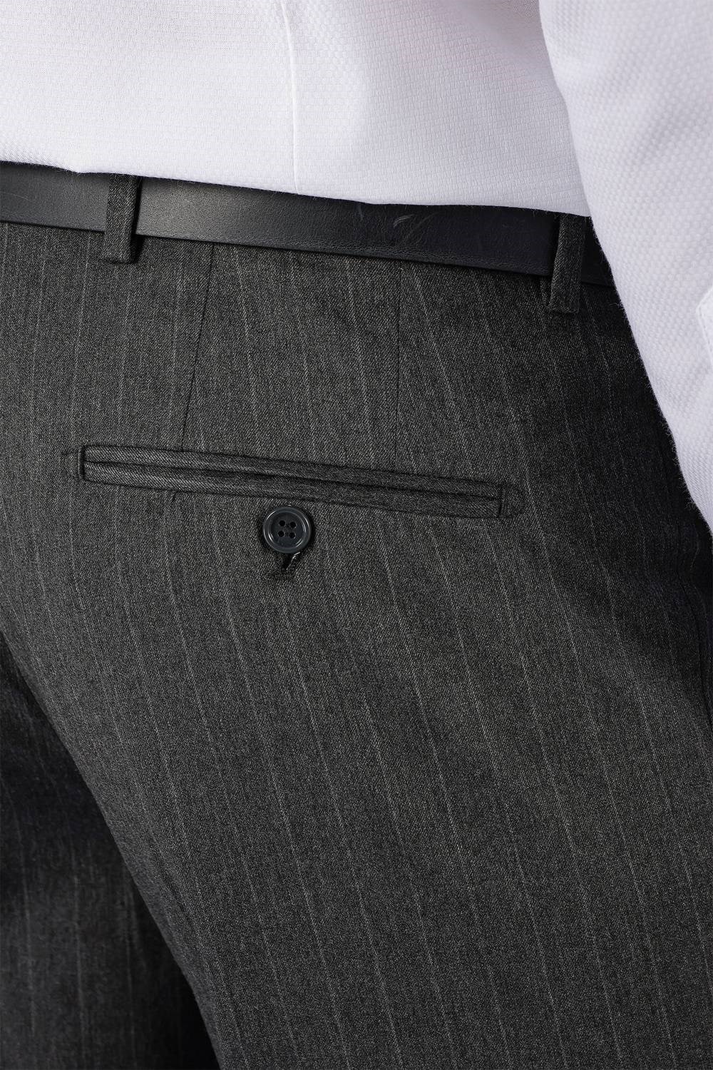 Slim Fit Esnek Yünlü Çizgili Füme Kumaş Pantolon P 1134