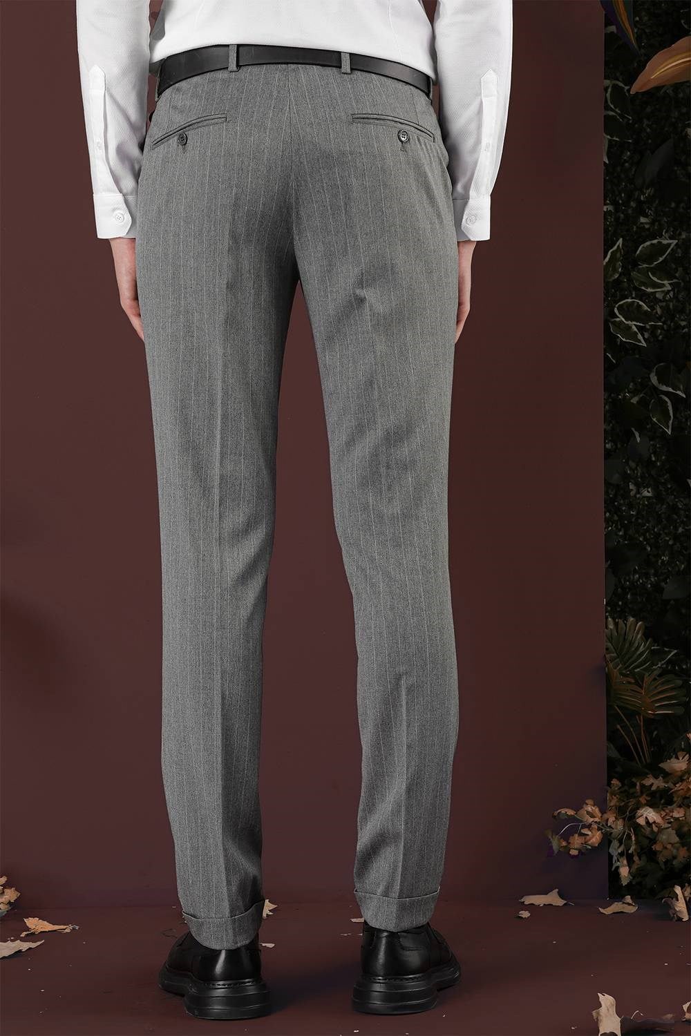 Slim Fit Esnek Yünlü Çizgili Gri Kumaş Pantolon P 1134