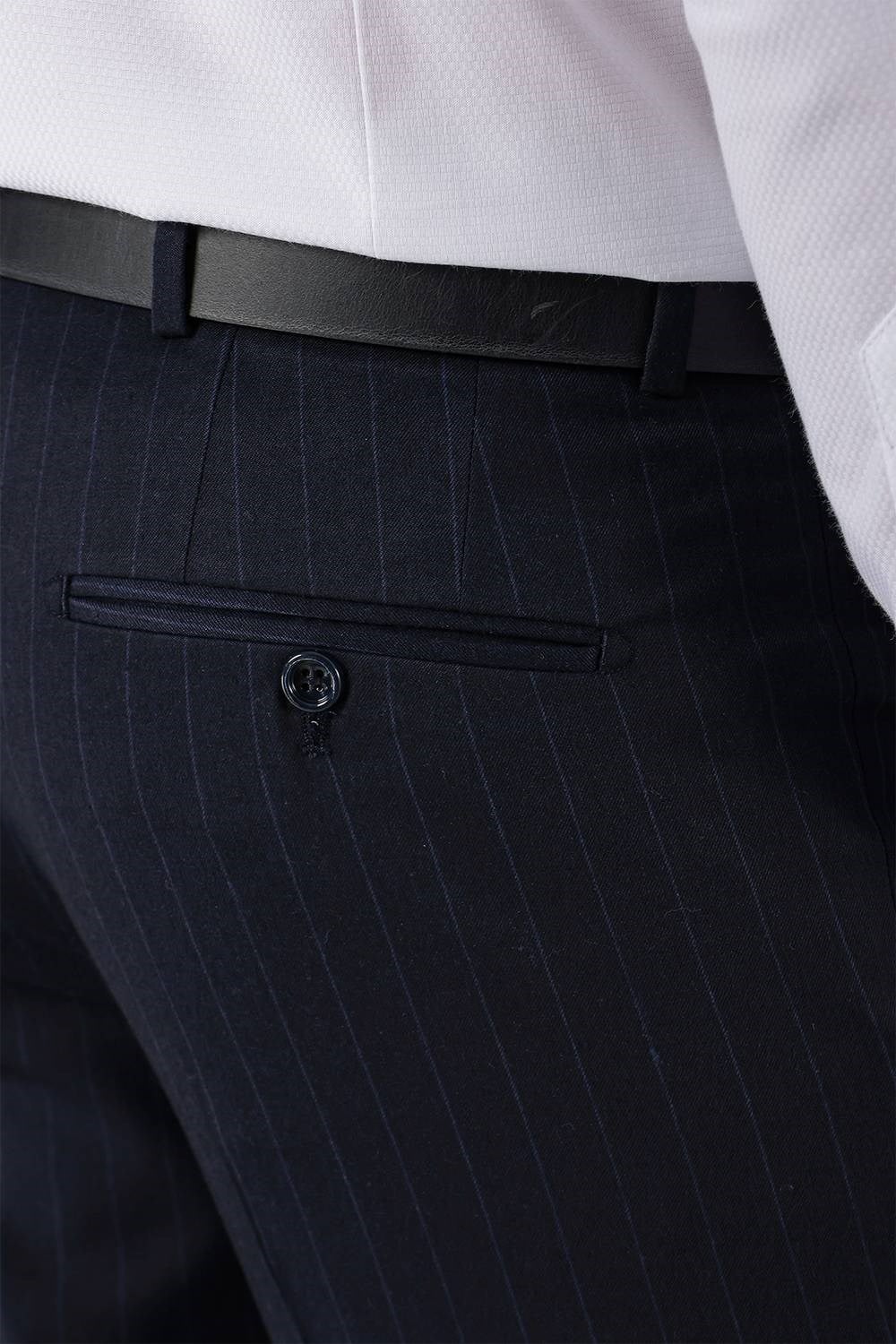 Slim Fit Esnek Yünlü Çizgili Lacivert Kumaş Pantolon P 1134