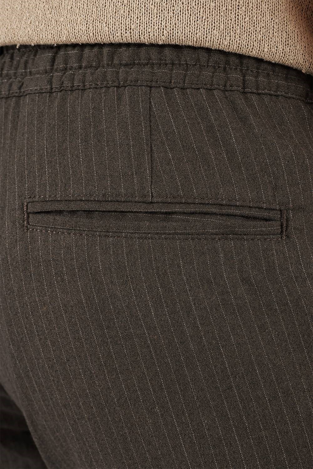 Slim Fit Esnek Yünlü İnce Çizgili Kahverengi Pantolon P 1136