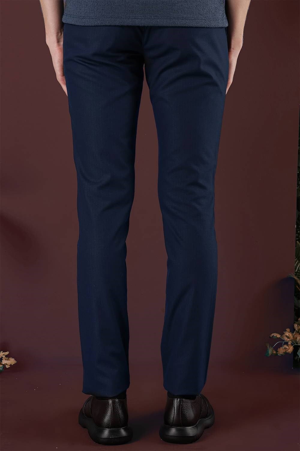 Slim Fit Esnek Yünlü İnce Çizgili Lacivert Pantolon P 1136