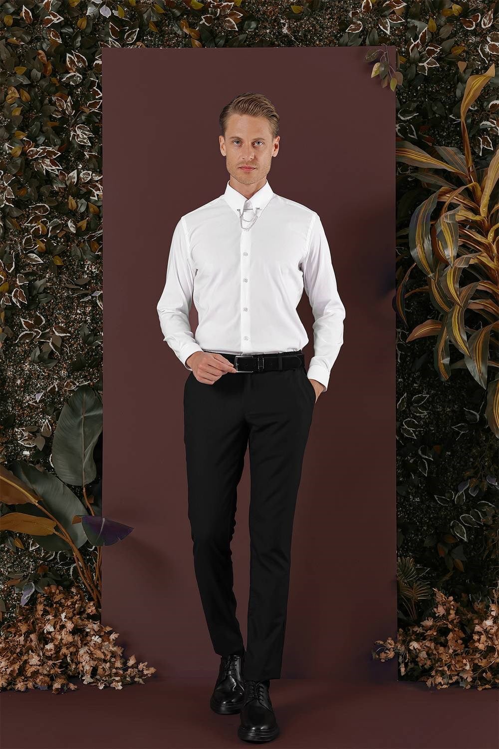 Slim Fit Esnek Yünlü İnce Çizgili Siyah Pantolon P 1136