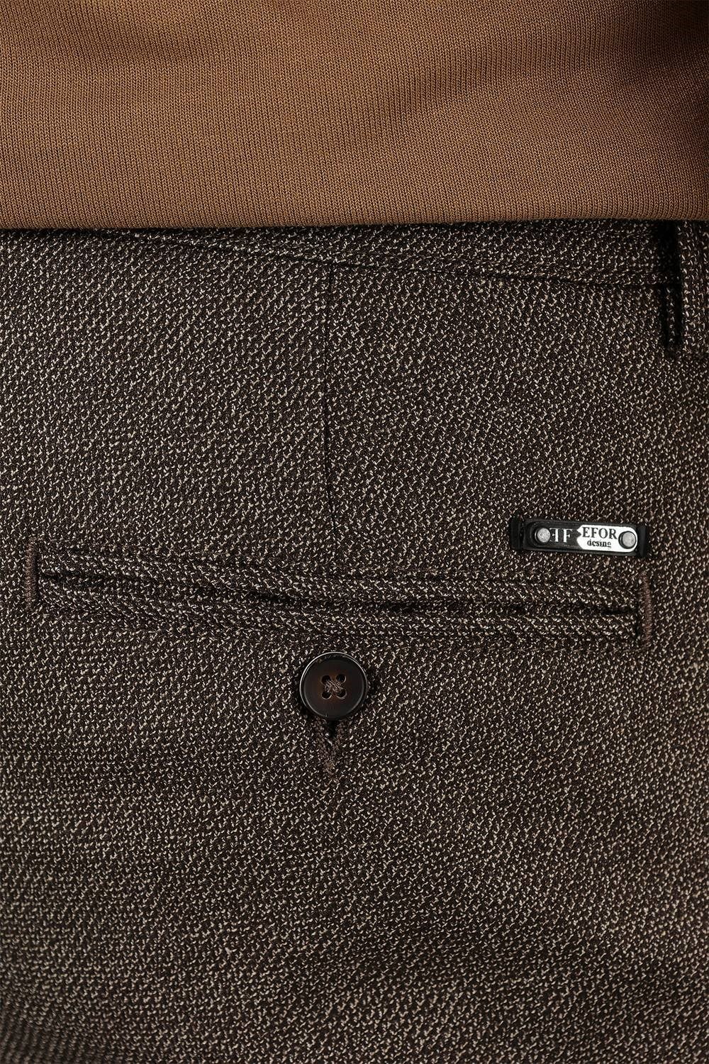 Slim Fit Esnek Yünlü Kırçıllı Dokuma Kahverengi Pantolon P 1138