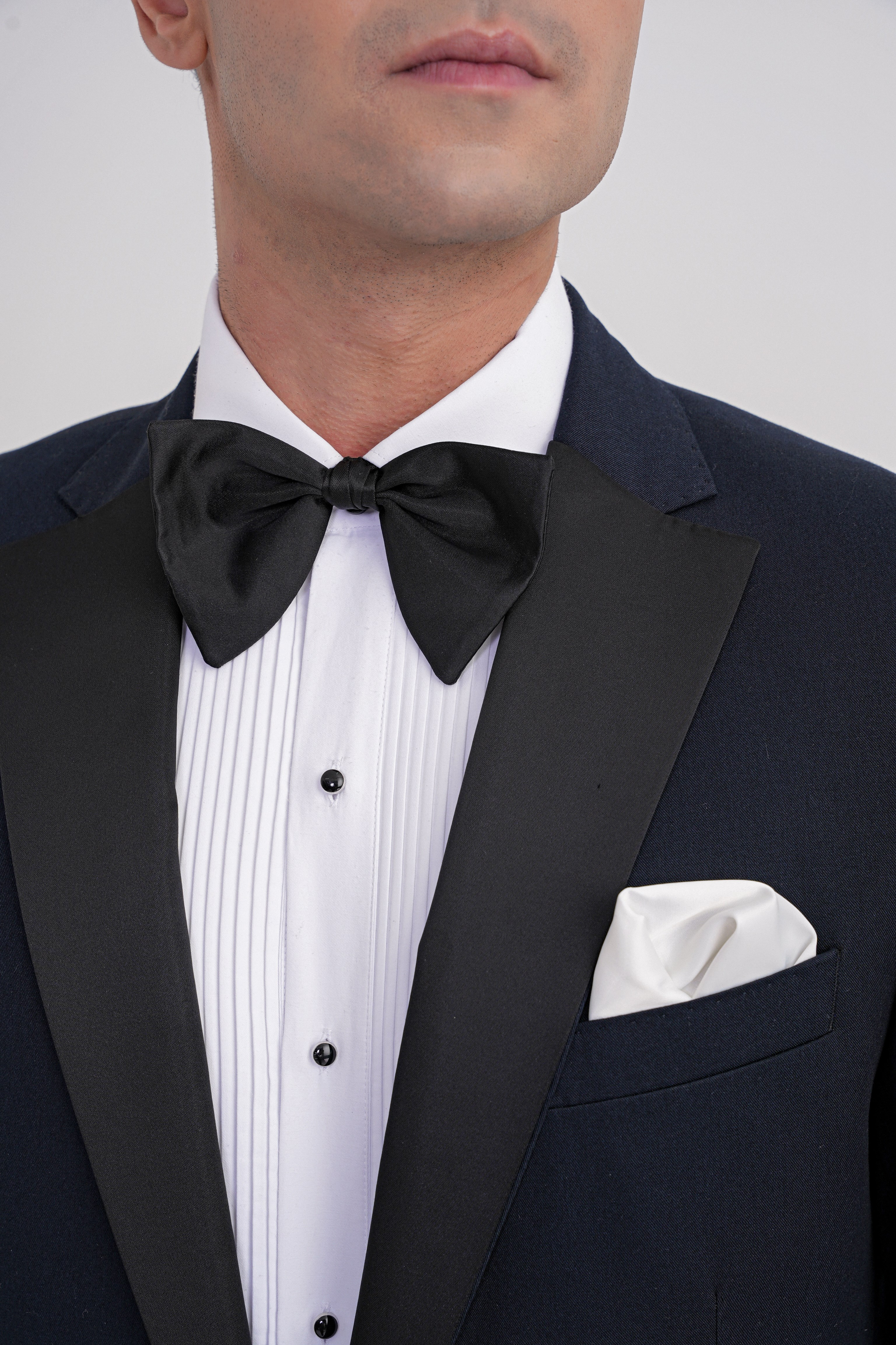 Slim Fit Fleto Cep Çıkarılabilir Saten Yaka Düz Lacivert Damatlık Smokin Takım Altro 032