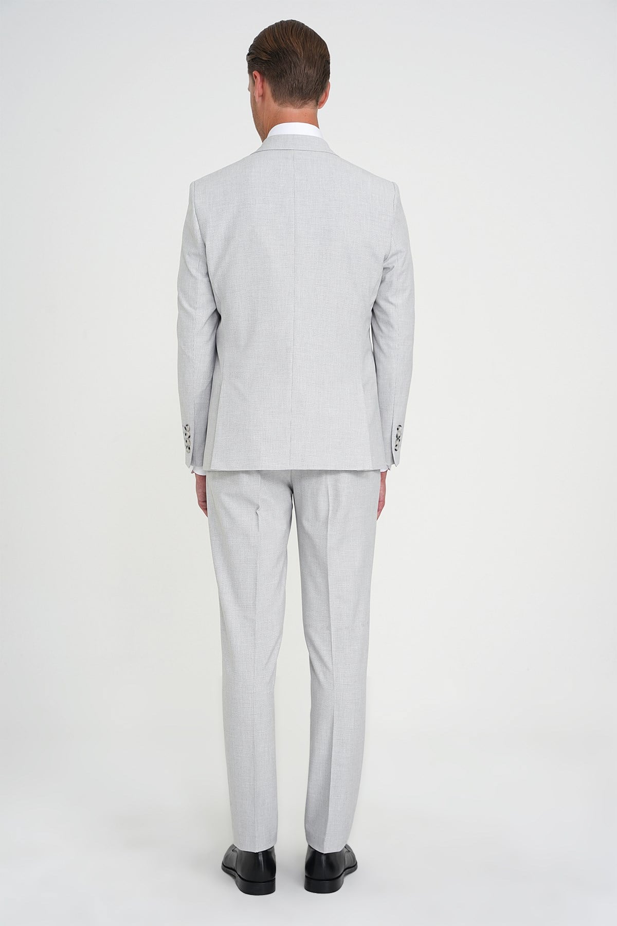 Slim Fit Fleto Cep Pötikare Desenli Yelekli Gri Takım Elbise Tk 922