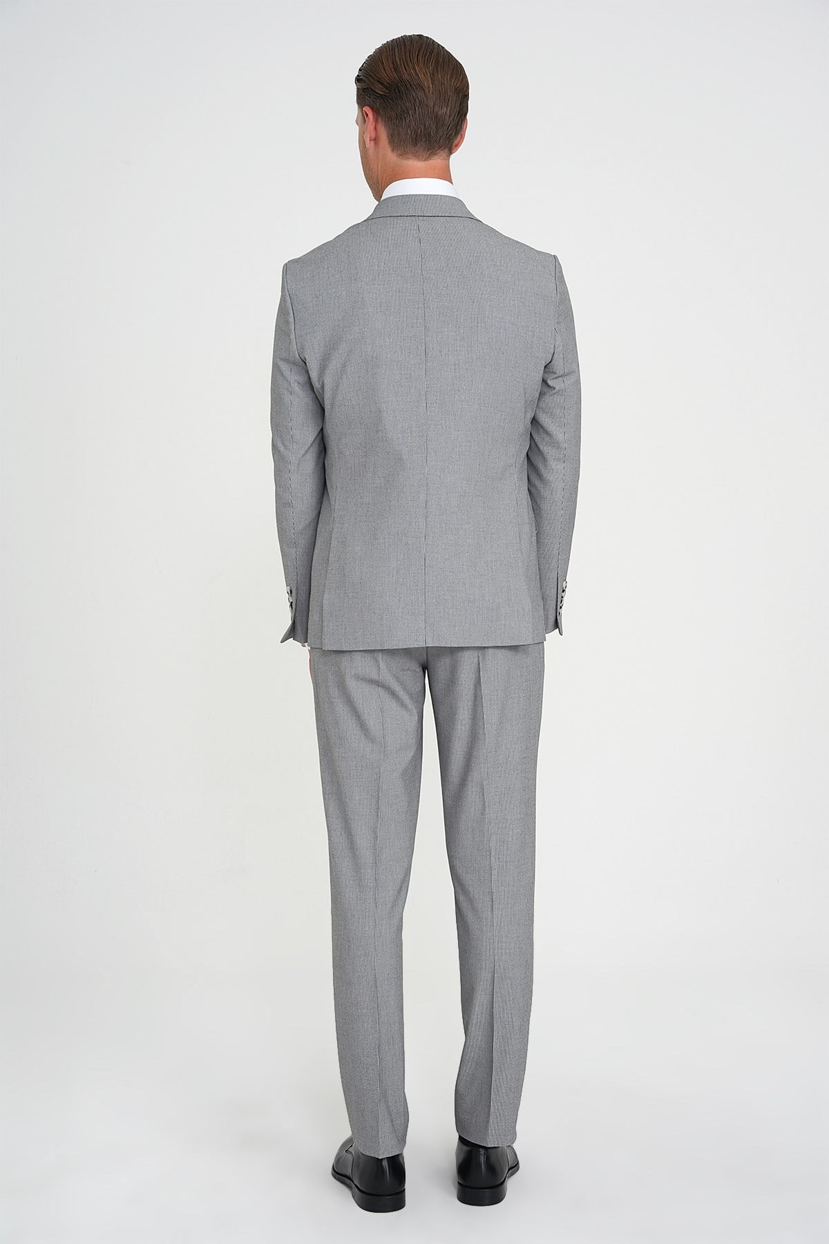 Slim Fit Fleto Cep Pötikare Desenli Yelekli Siyah Takım Elbise Tk 922