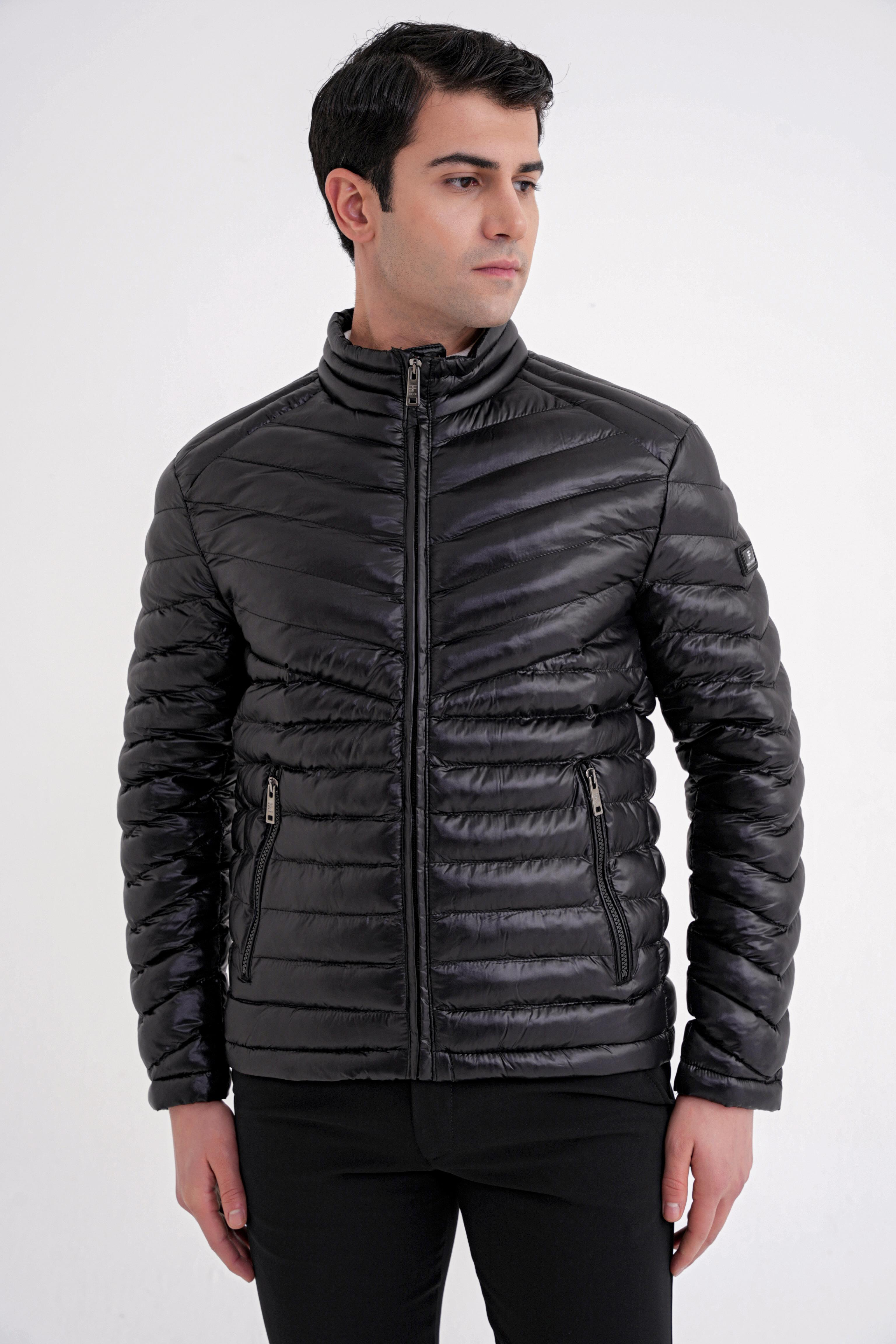 Slim Fit Hakim Yaka Yan Cepli Kaz Tüyü Siyah Şişme Mont MT 176