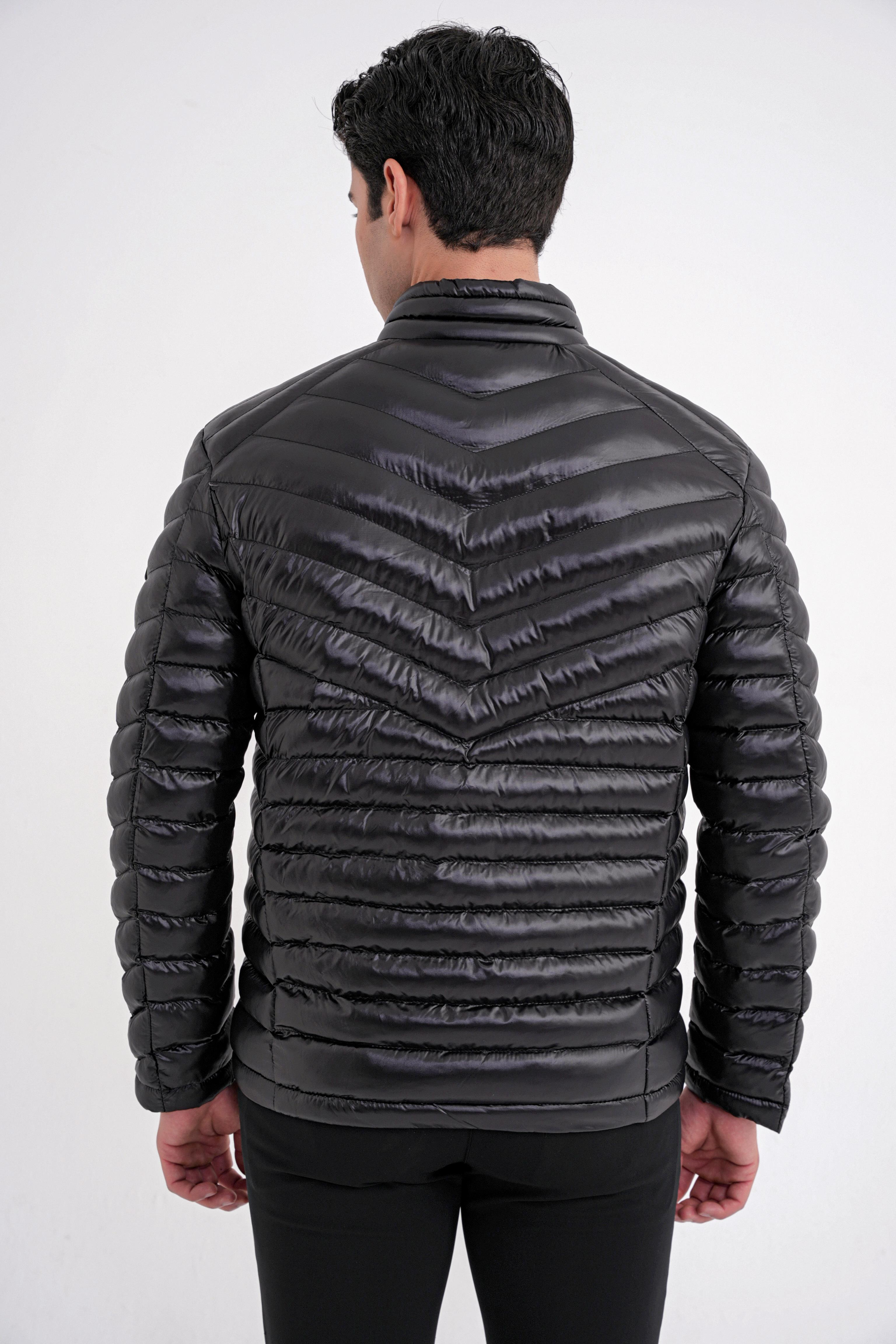 Slim Fit Hakim Yaka Yan Cepli Kaz Tüyü Siyah Şişme Mont MT 176