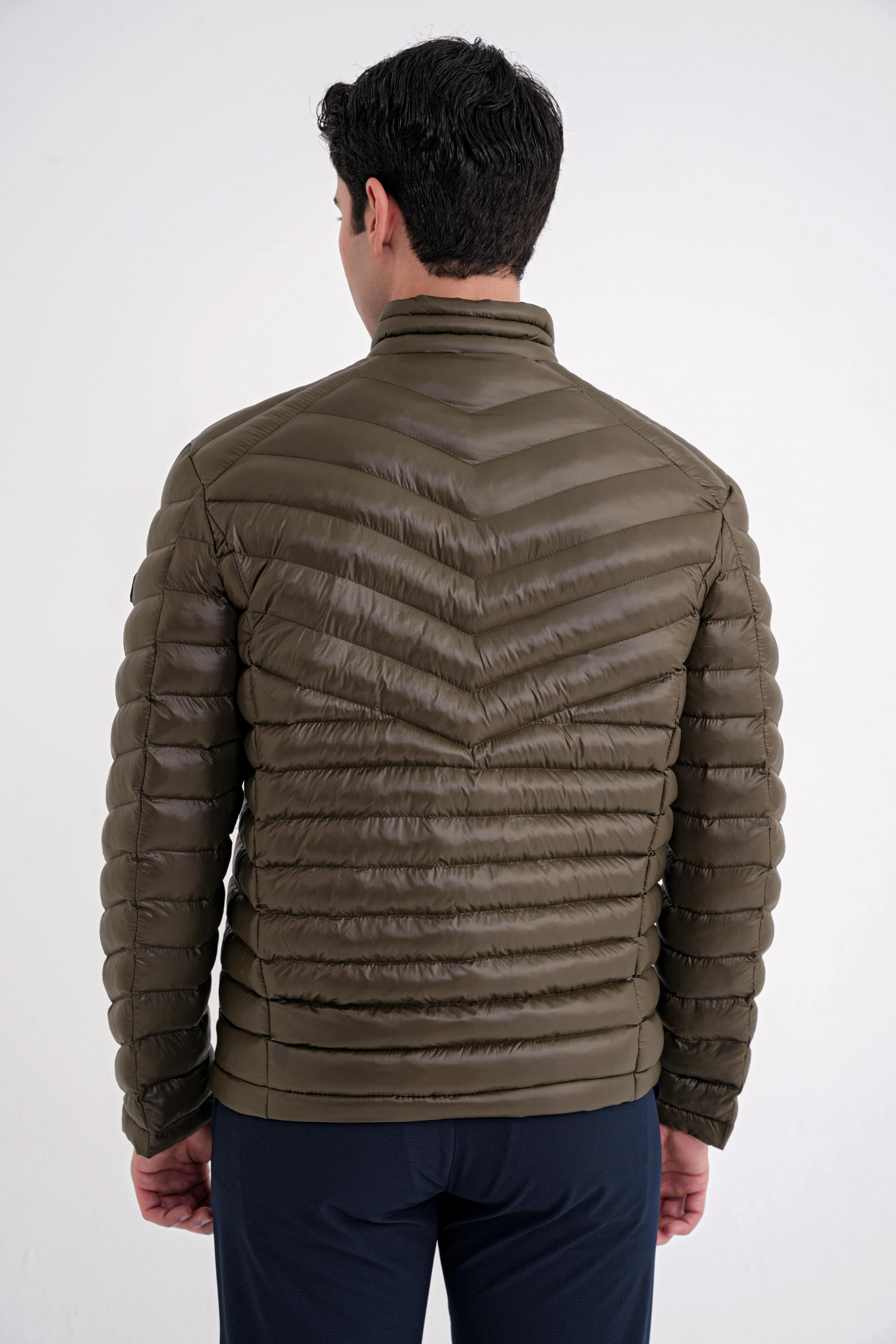 Slim Fit Hakim Yaka Yan Cepli Kaz Tüyü Haki Şişme Mont MT 176