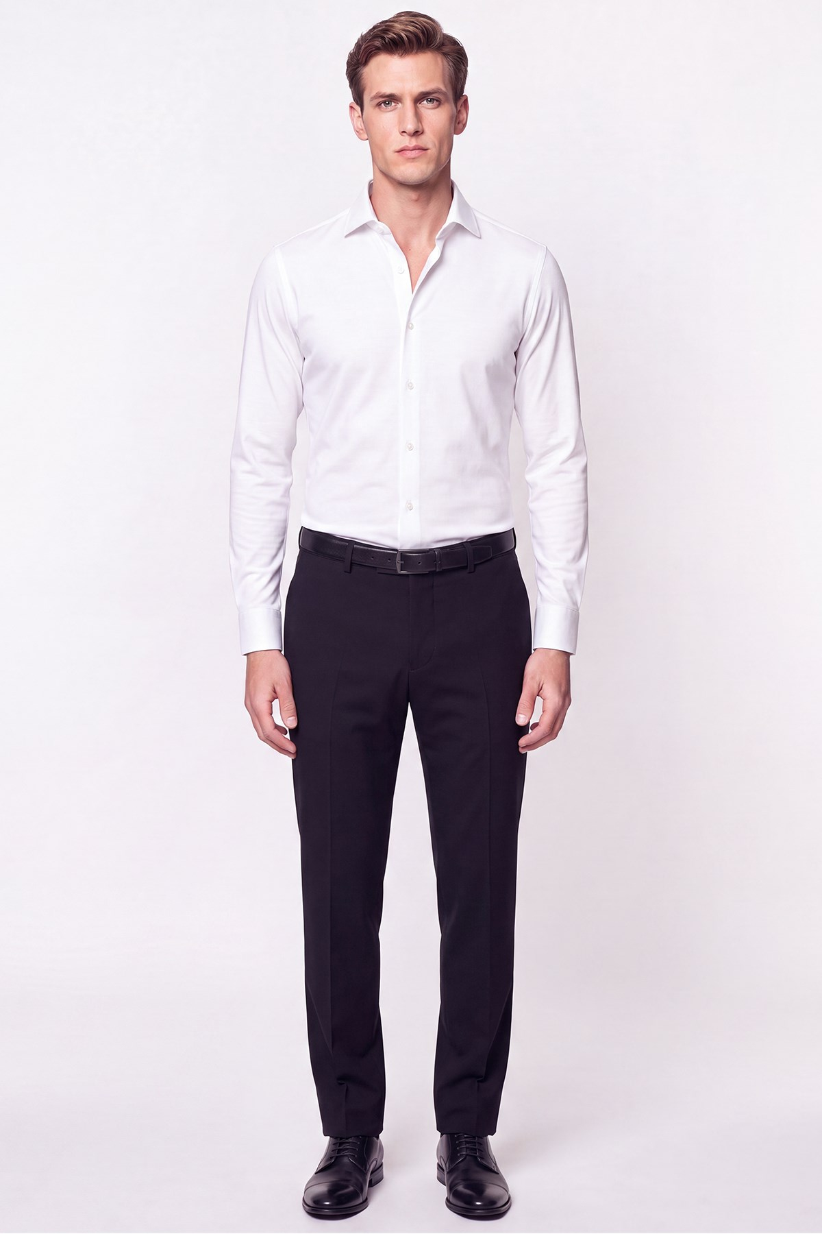 Slim Fit İtalyan Yaka %100 Pamuk Saten Düz Beyaz Gömlek GK 759